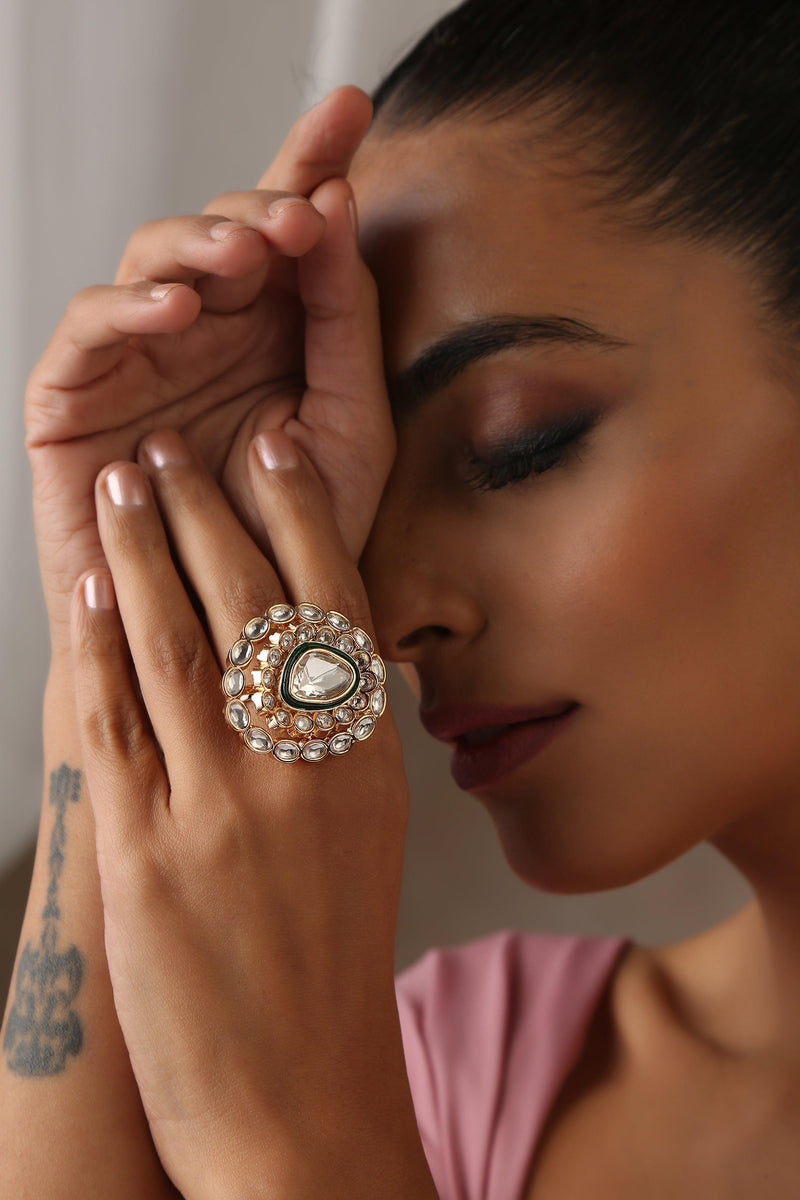 Scarlet Glow Polki Ring - Dyulokha