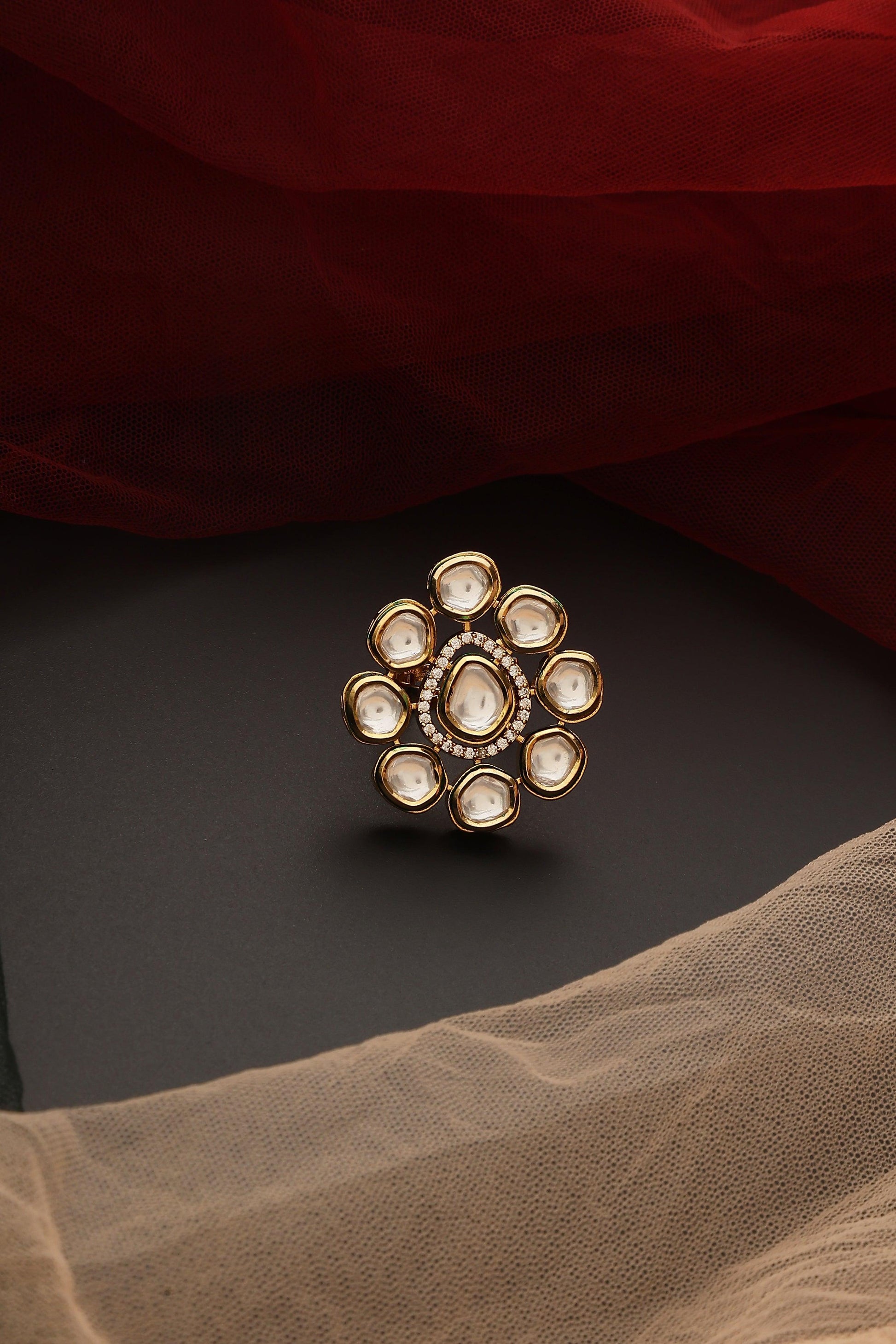 Golden Aura Kundan Ring - Dyulokha