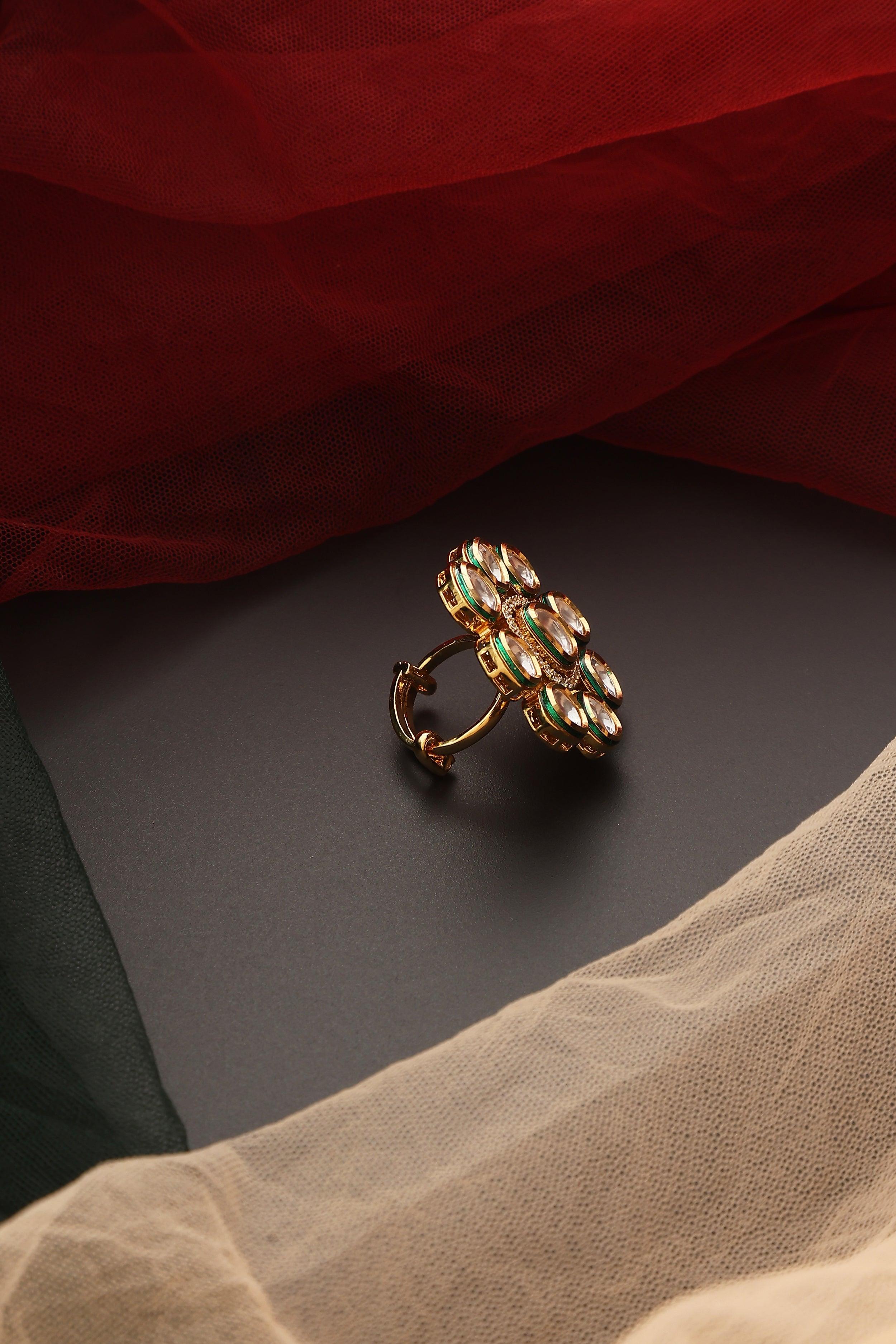 Golden Aura Kundan Ring - Dyulokha