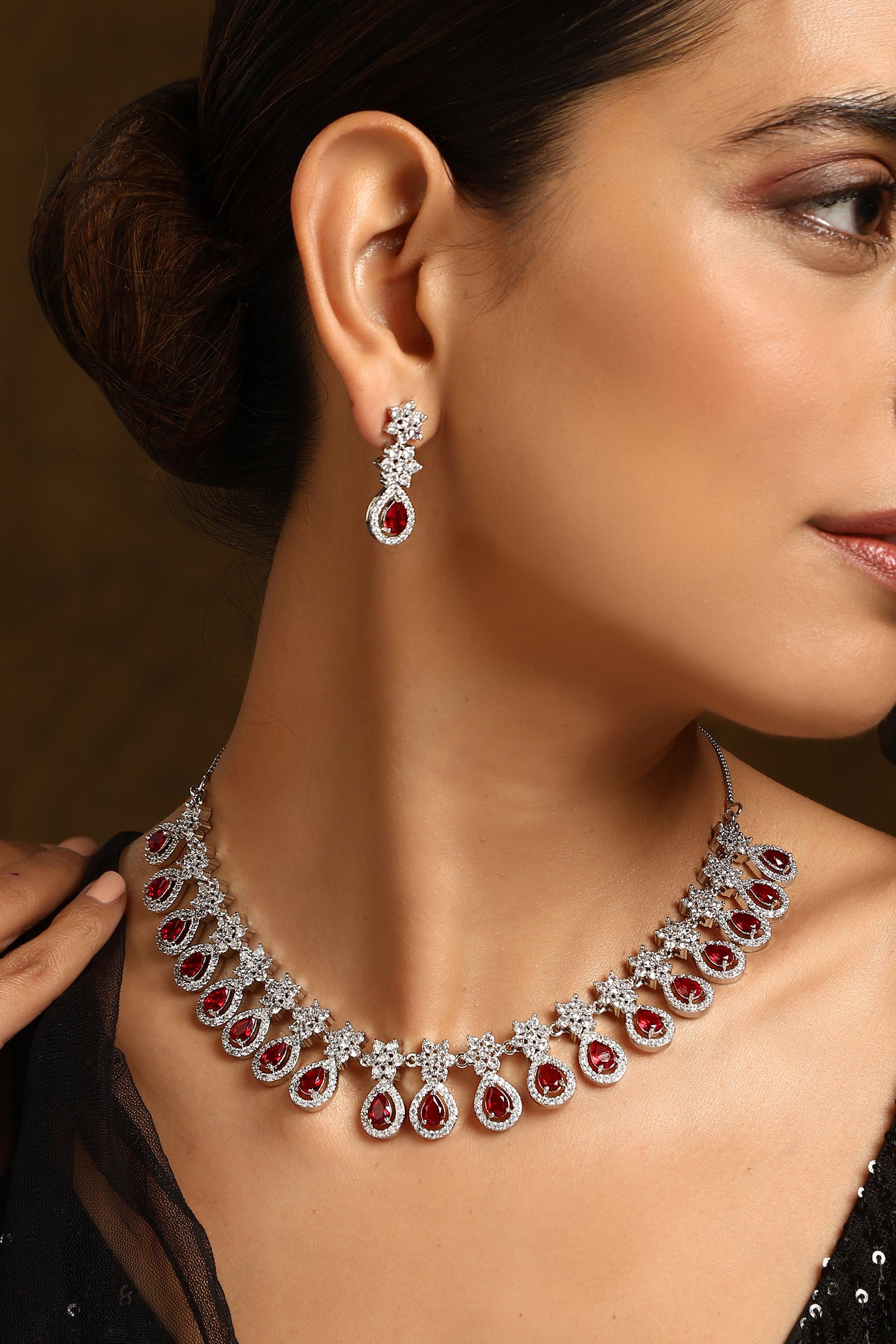 Ruby Radiance Zirconia Necklace Set - Dyulokha