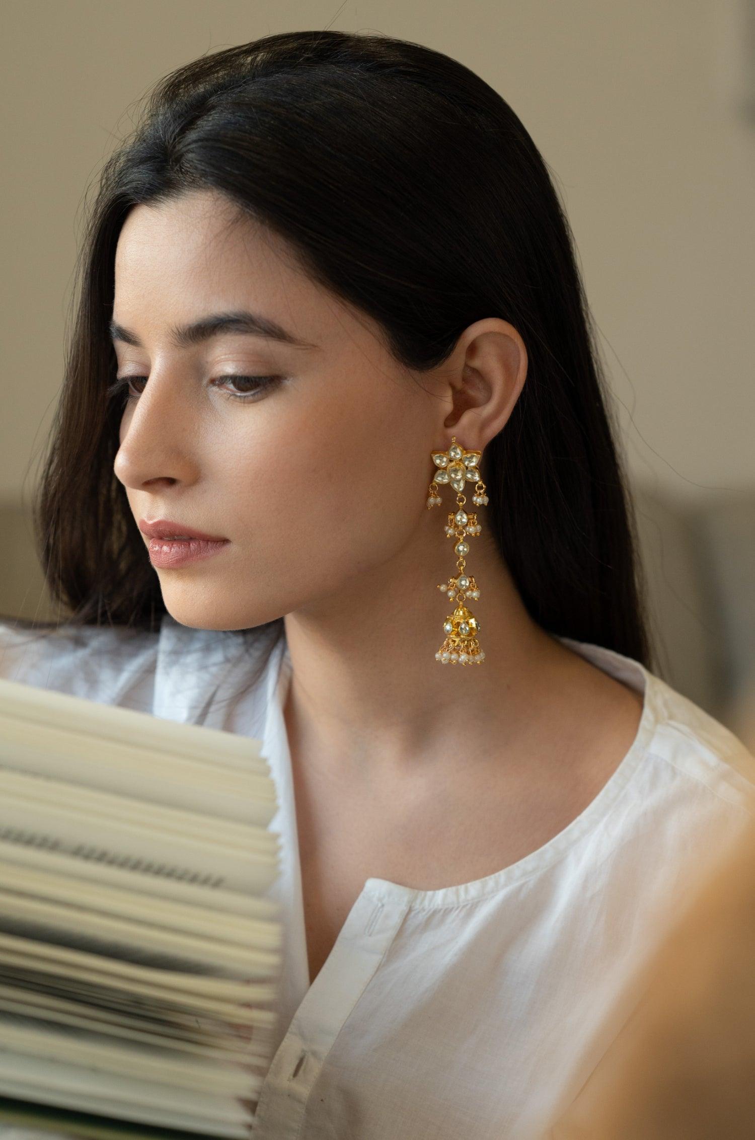 Exquisite Kundan Jhumkas - Dyulokha