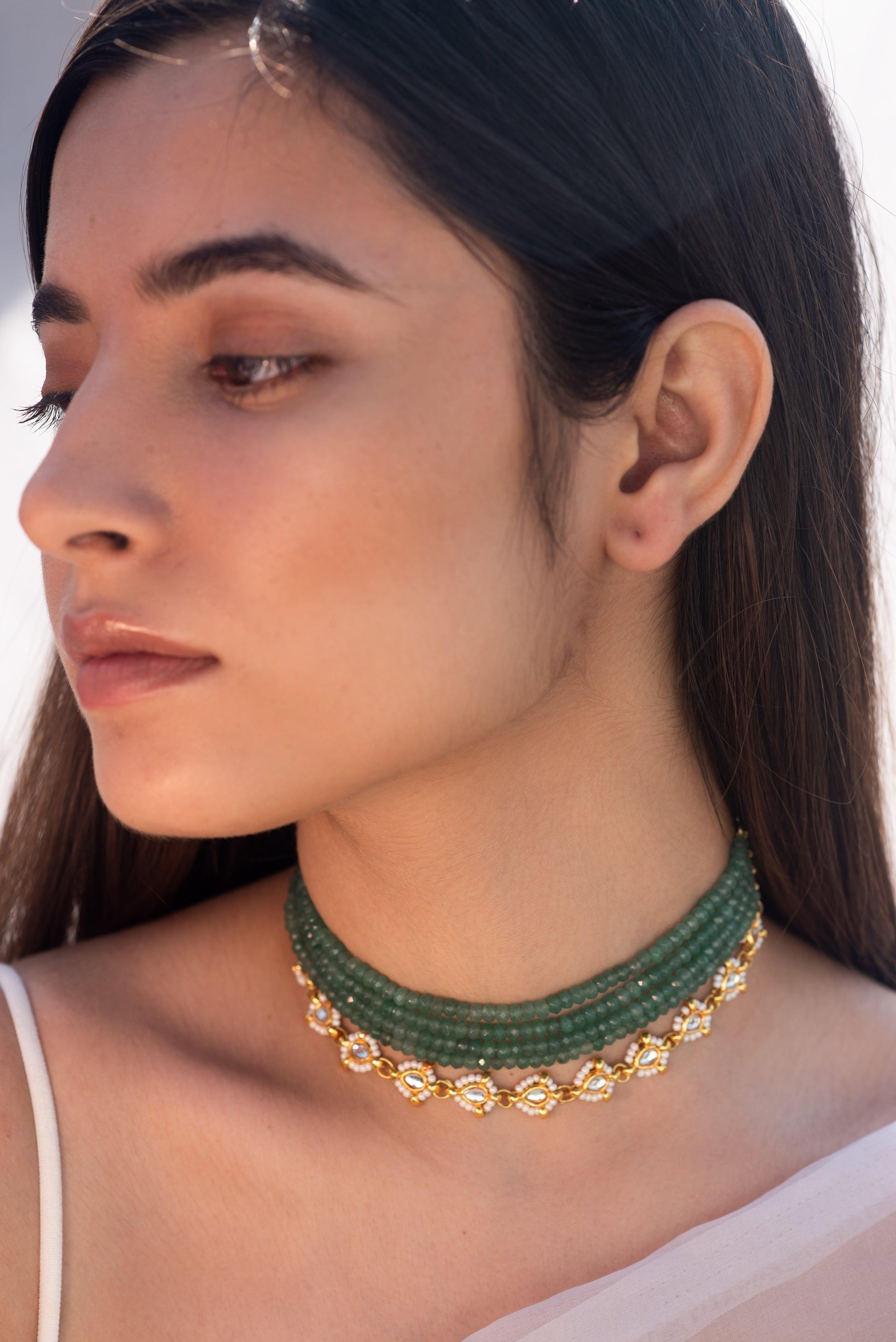 Kundan Motif Green Onyx Necklace - Dyulokha