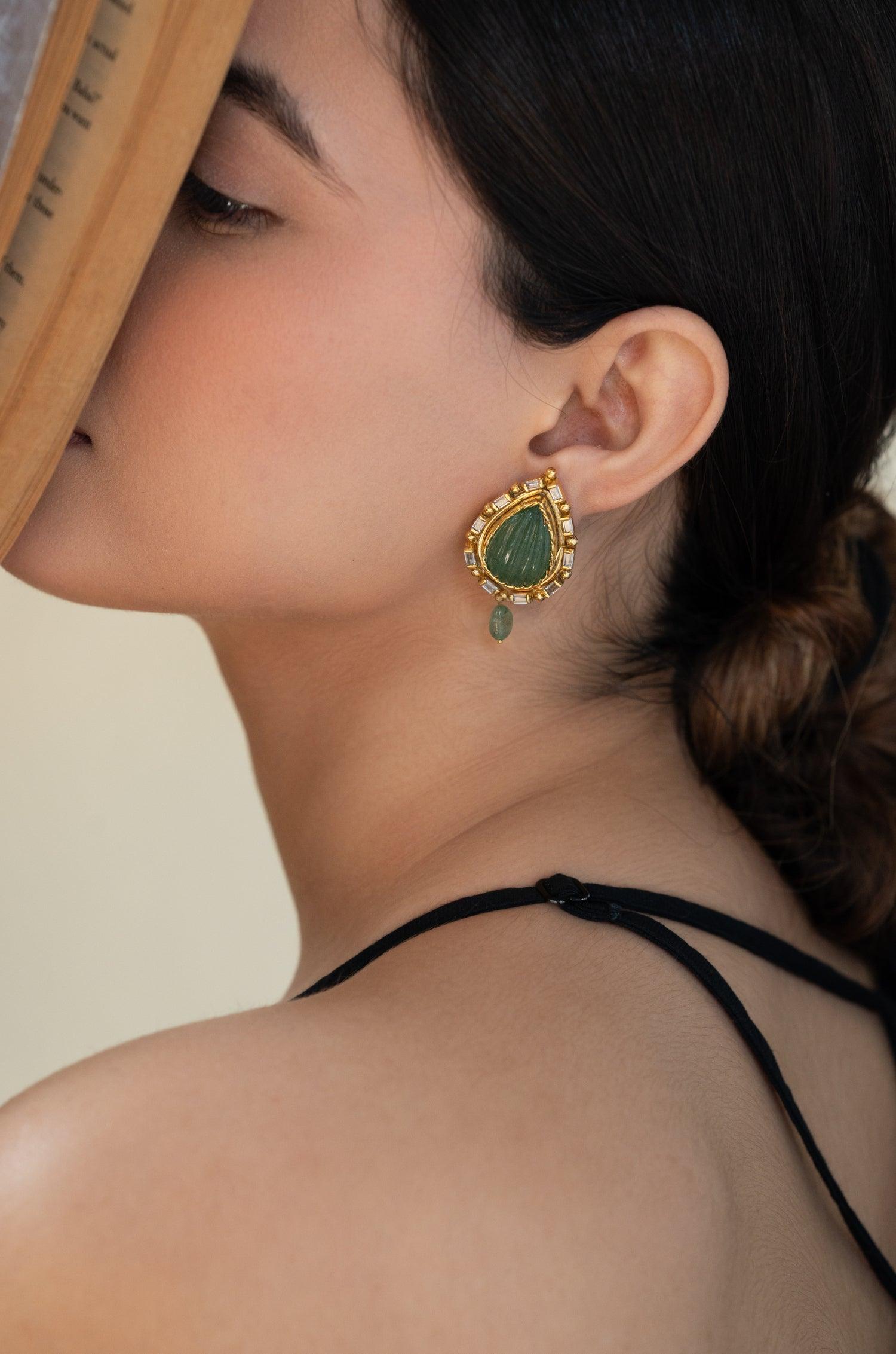 Green Jade Glow Studs - Dyulokha