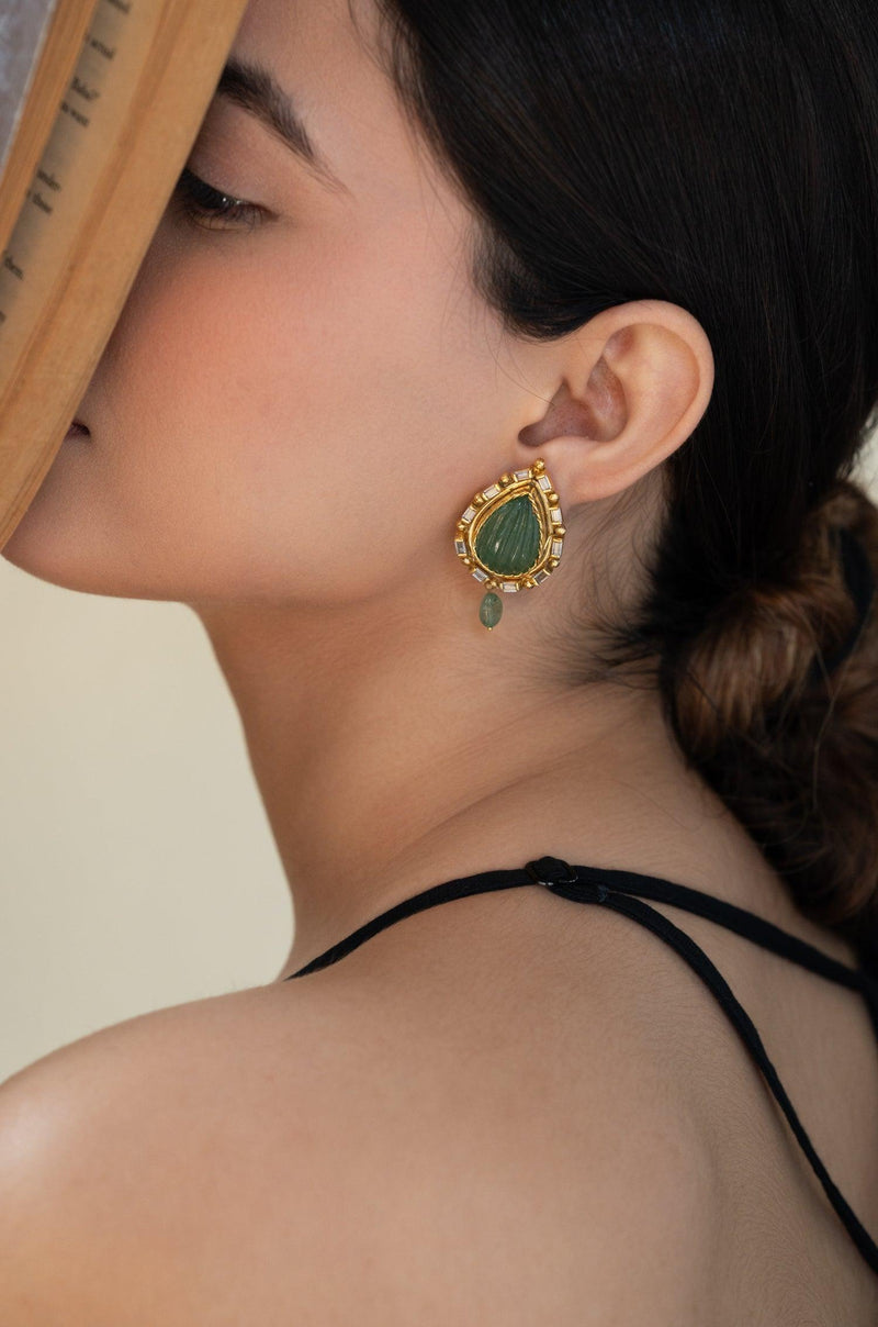 Green Jade Glow Studs - Dyulokha