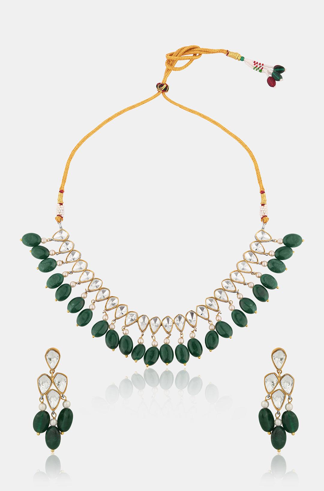 Emerald Polki Elegant Necklace Set - Dyulokha