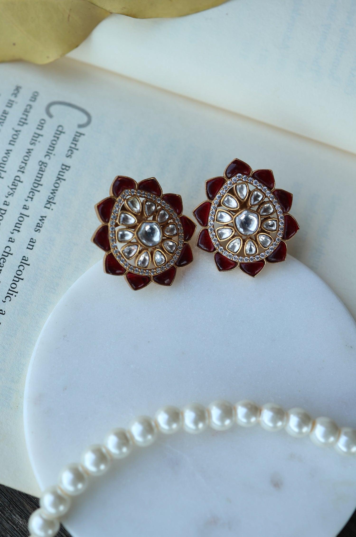 Crimson Kundan Studs - Dyulokha