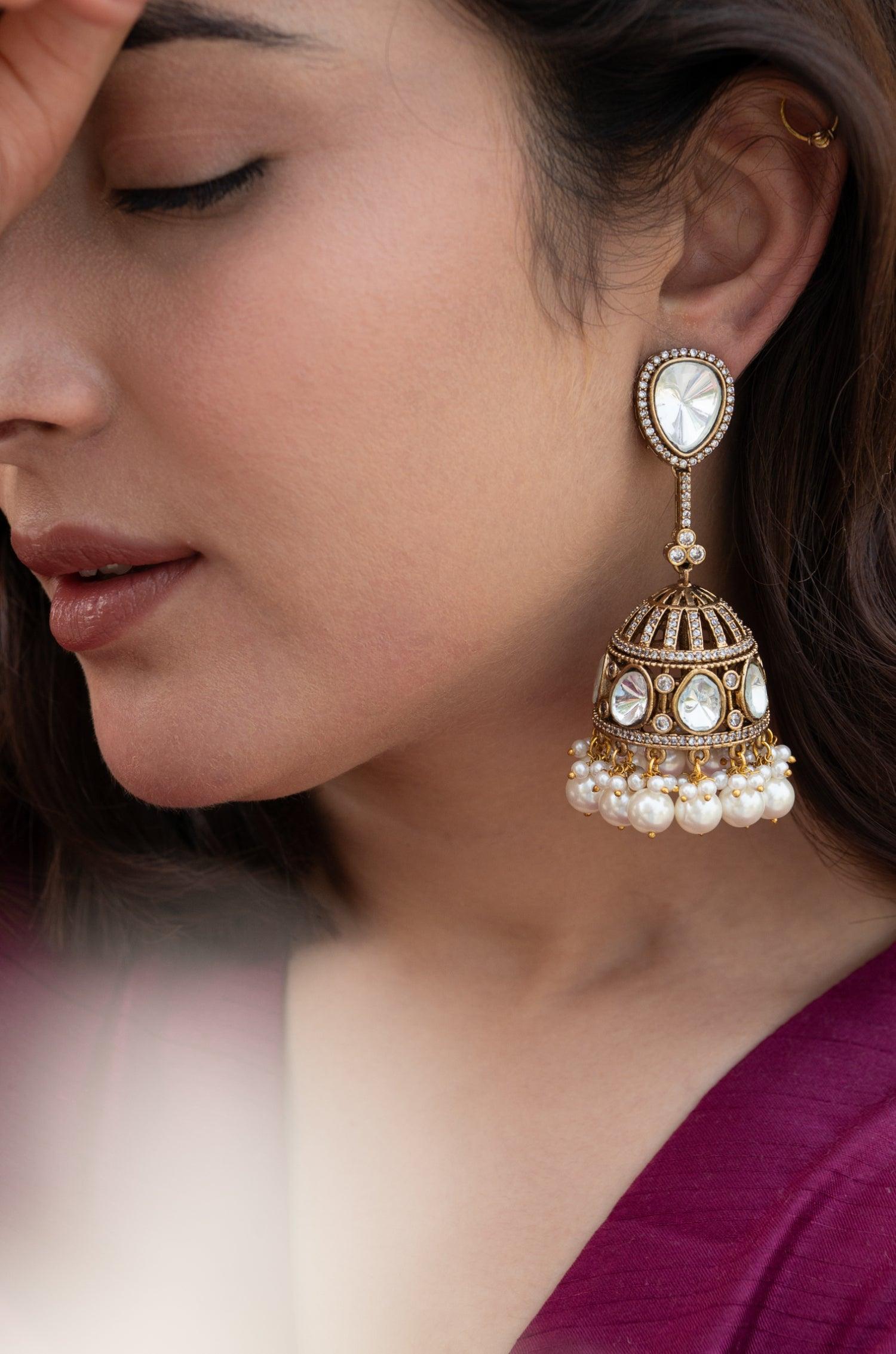 Glamorous Polki Jhumkas - Dyulokha