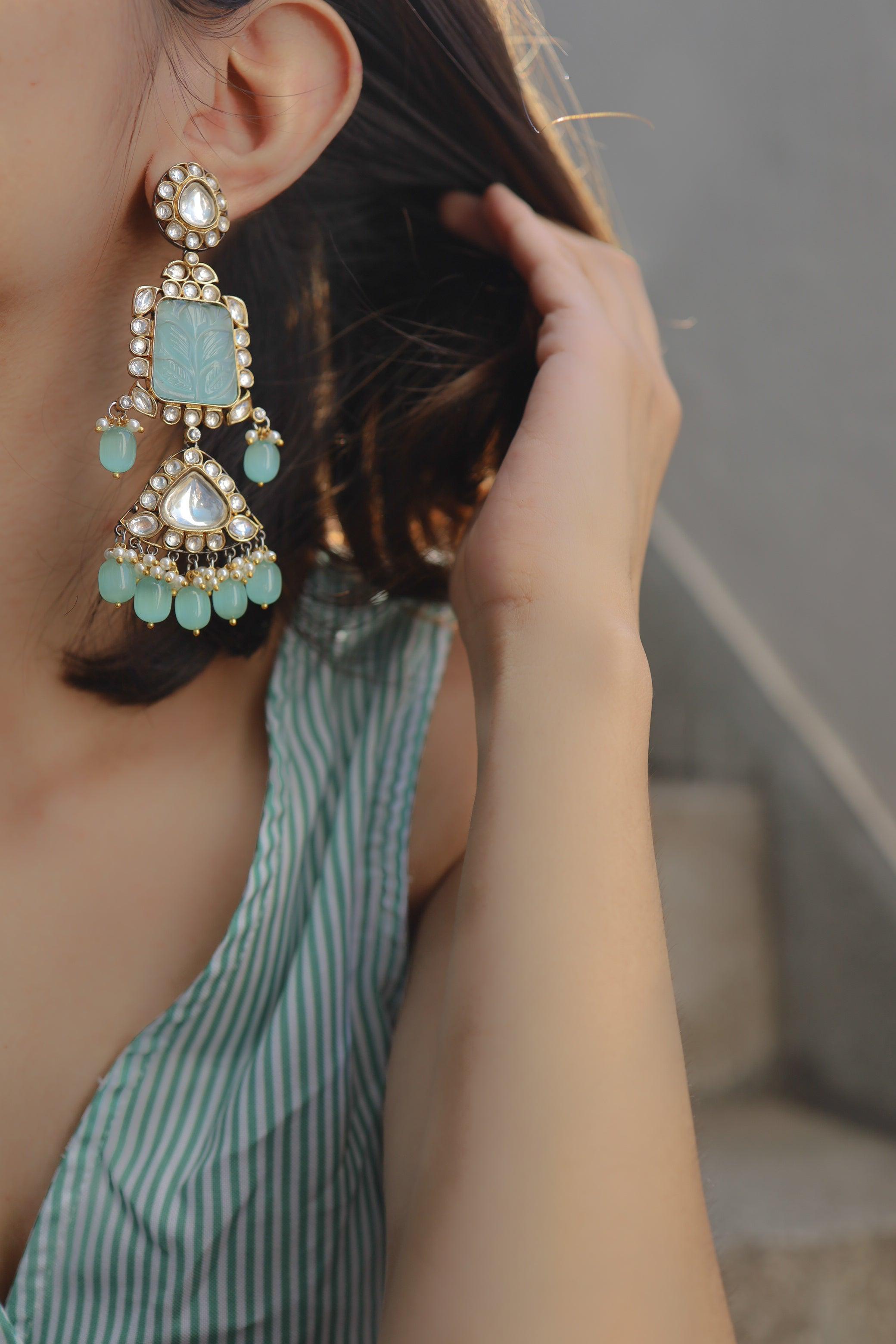 Turquoise Kundan Sparkle Earrings - Dyulokha