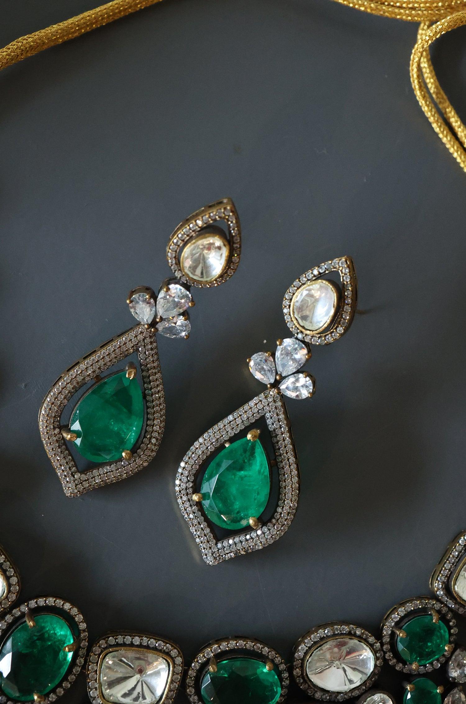 Green Polki Victorian Elegance Set - Dyulokha