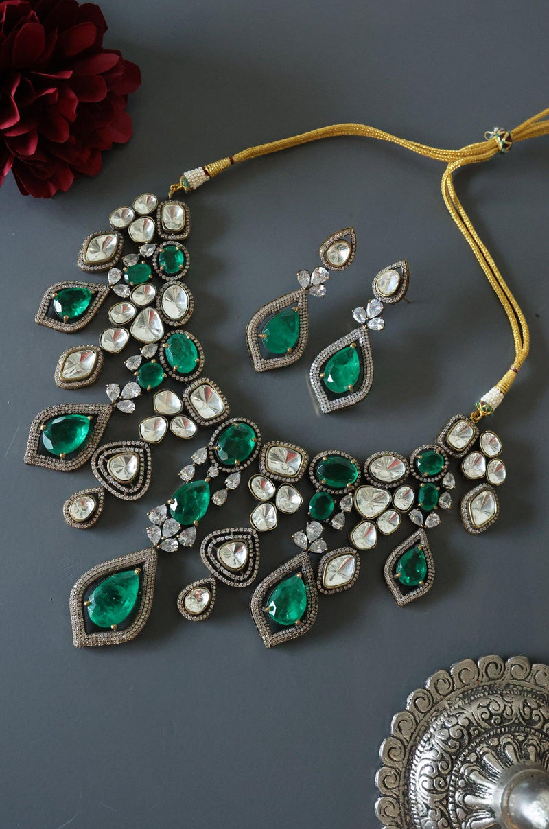 Green Polki Victorian Elegance Set - Dyulokha