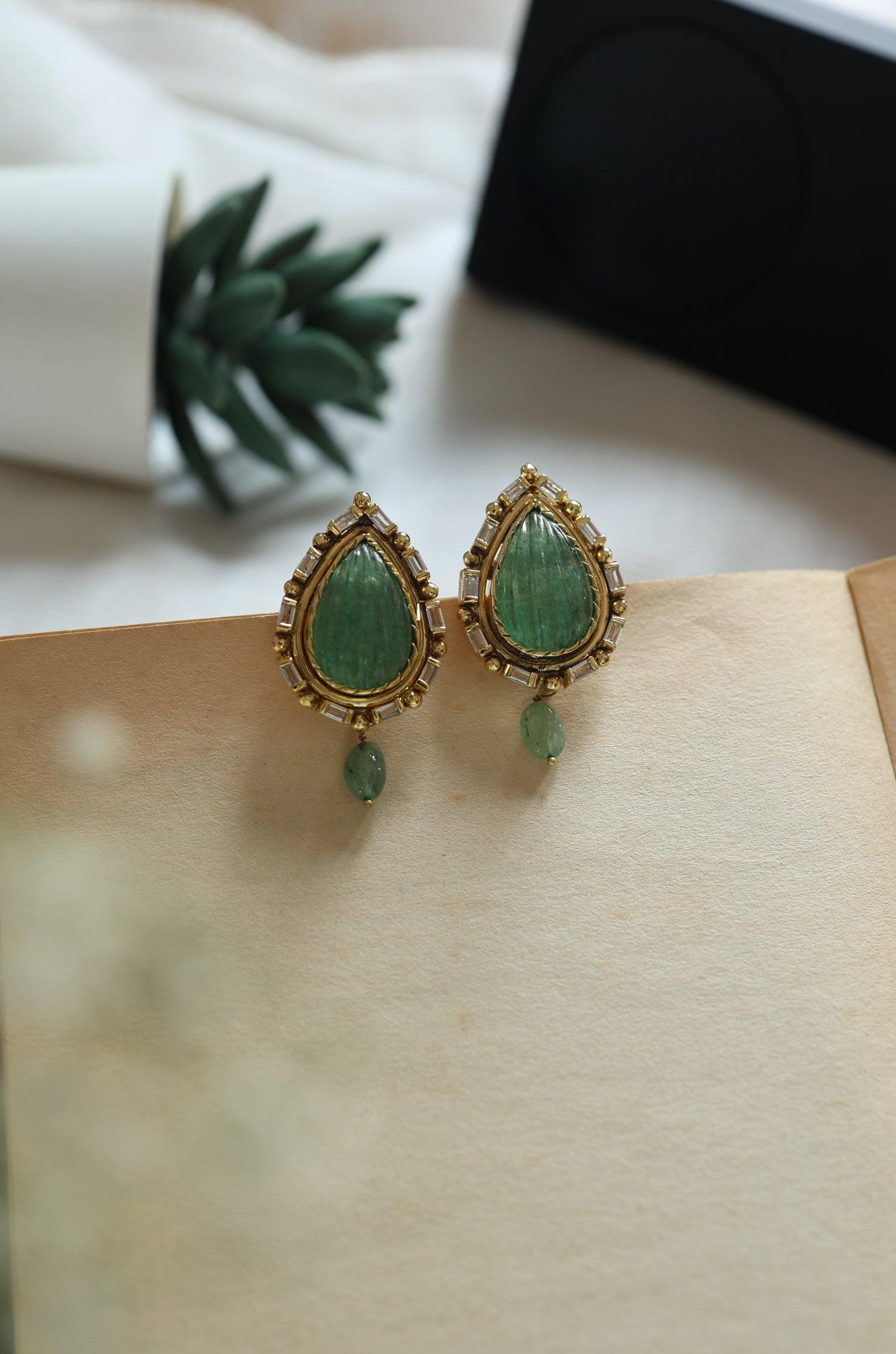 Green Jade Glow Studs - Dyulokha