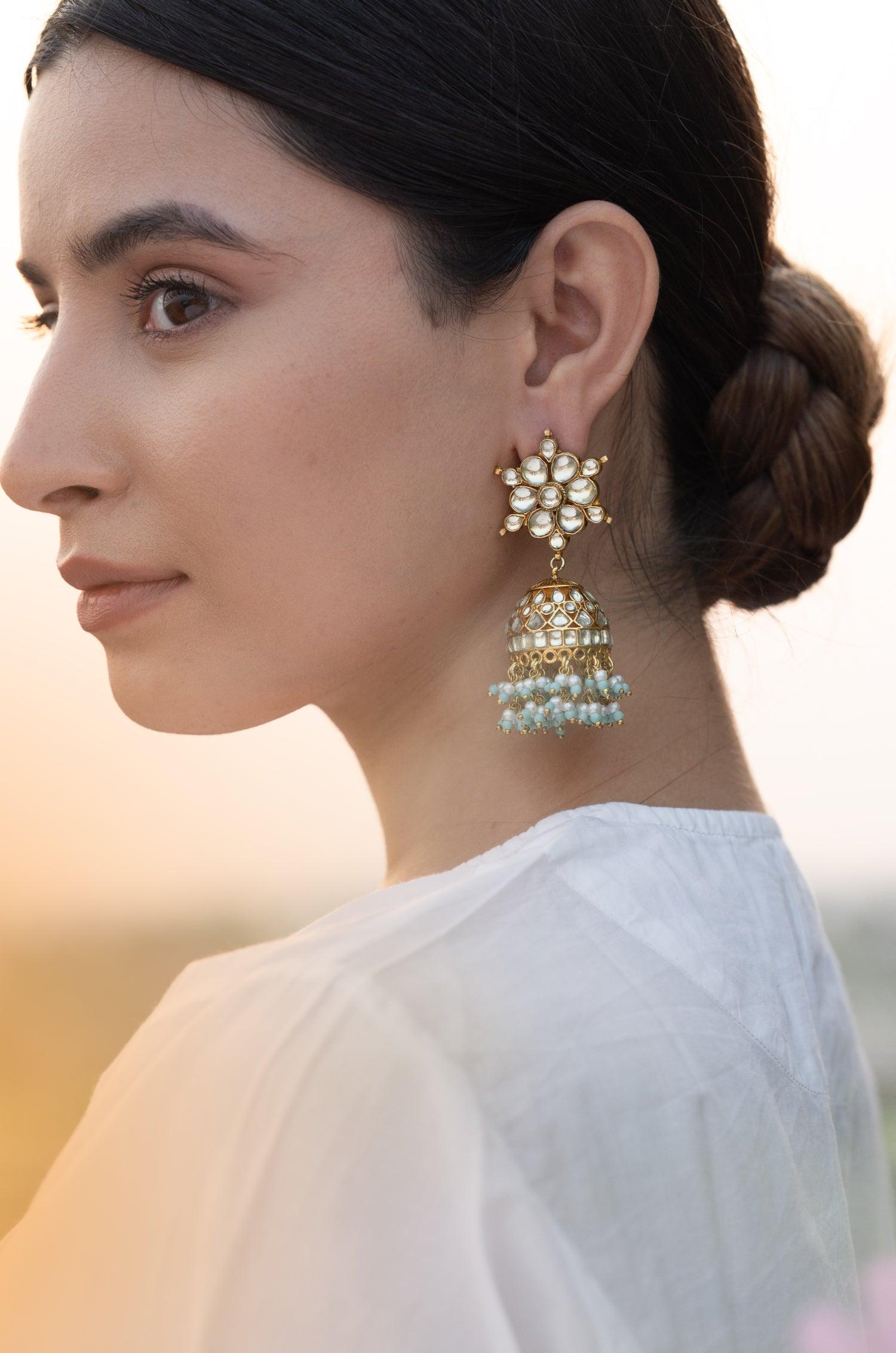 Kundan Pearl Jhumkas - Dyulokha