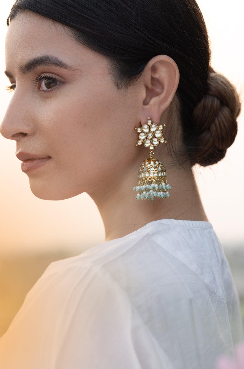 Kundan Pearl Jhumkas - Dyulokha