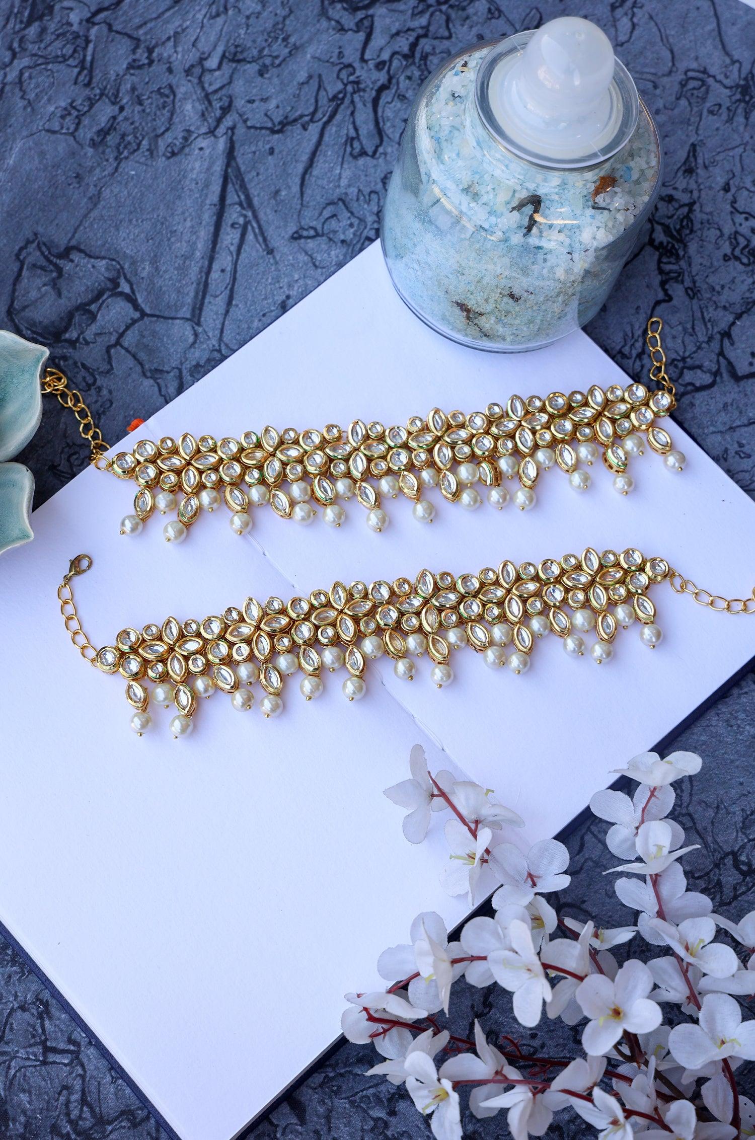 Kundan Pearl Anklets - Dyulokha
