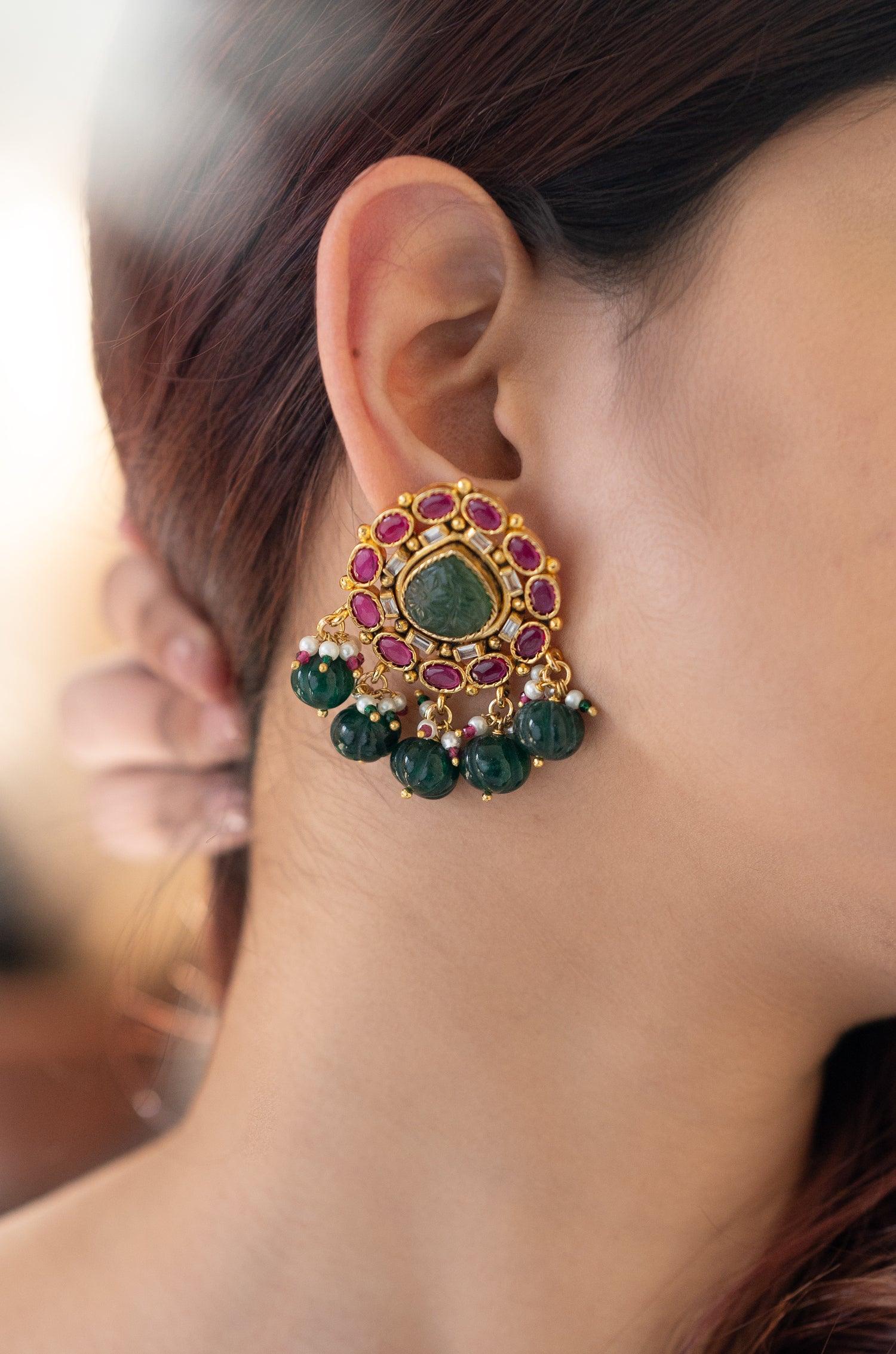 Jade Green Glam Studs - Dyulokha