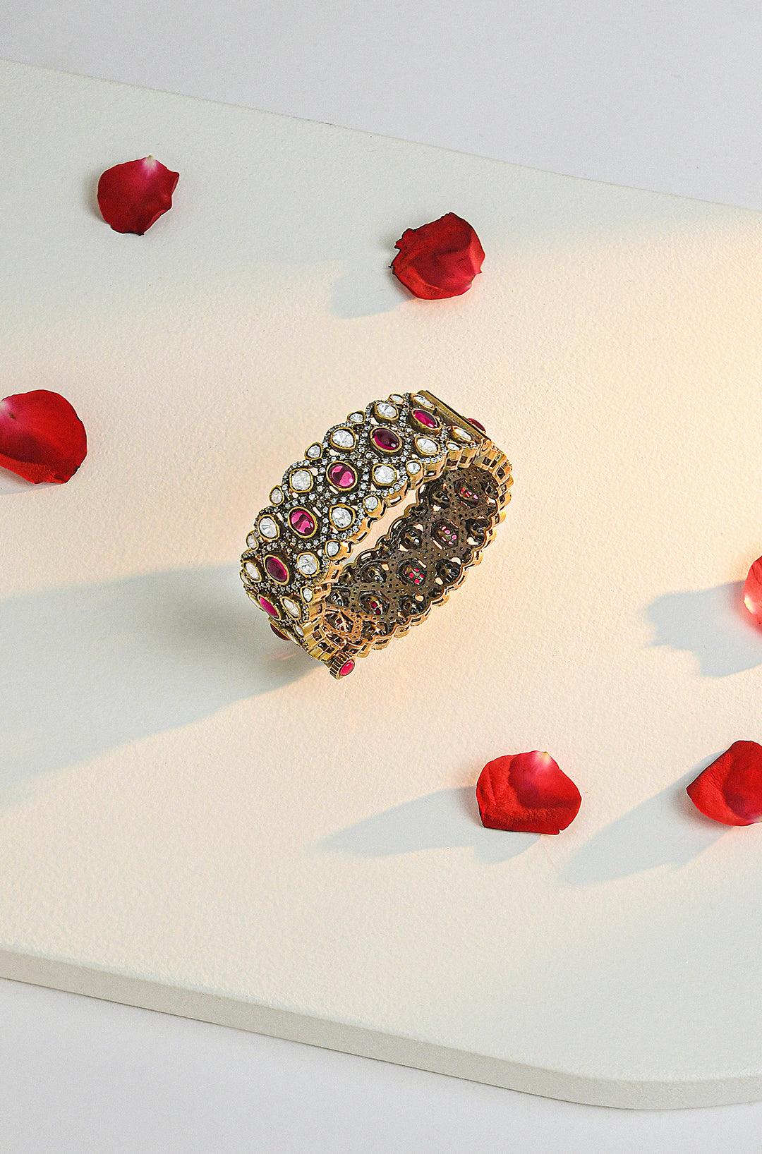 Crimson Red Polki Bangle - Dyulokha