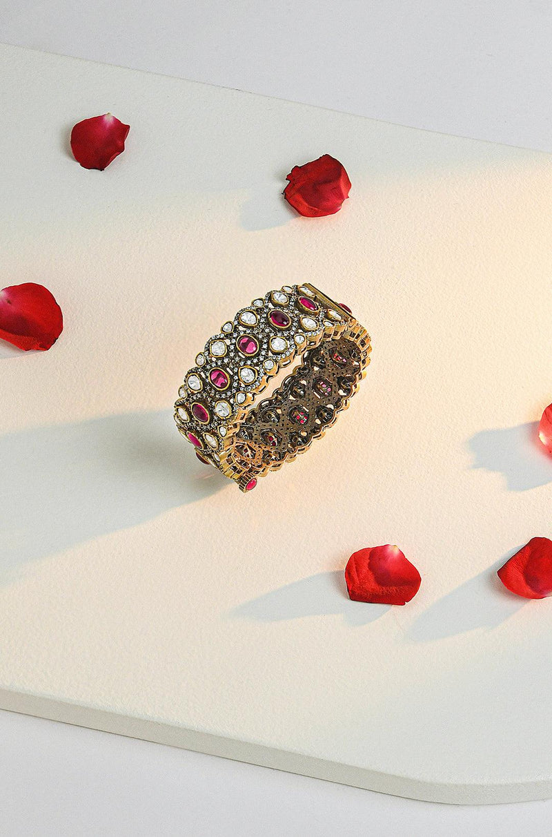 Crimson Red Polki Bangle - Dyulokha