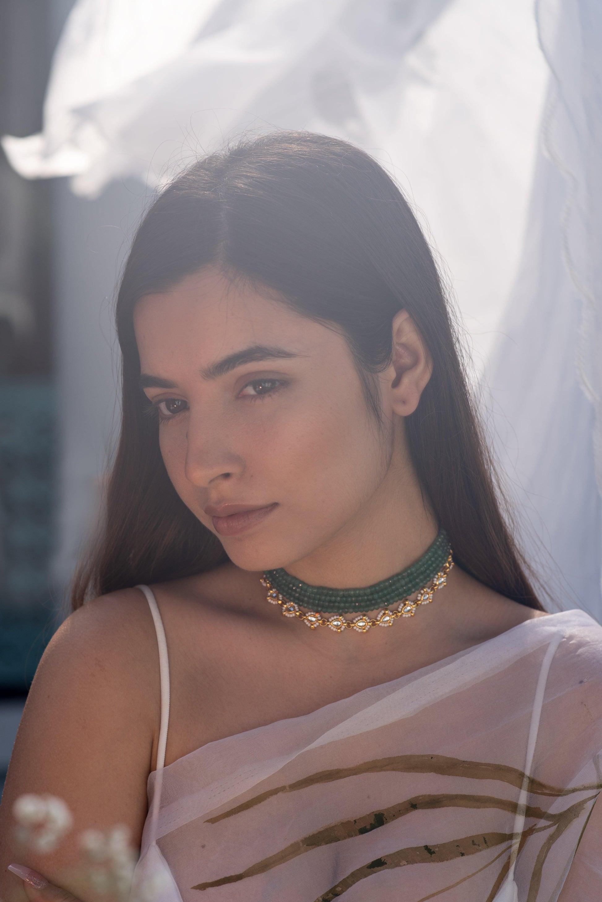 Kundan Motif Green Onyx Necklace - Dyulokha
