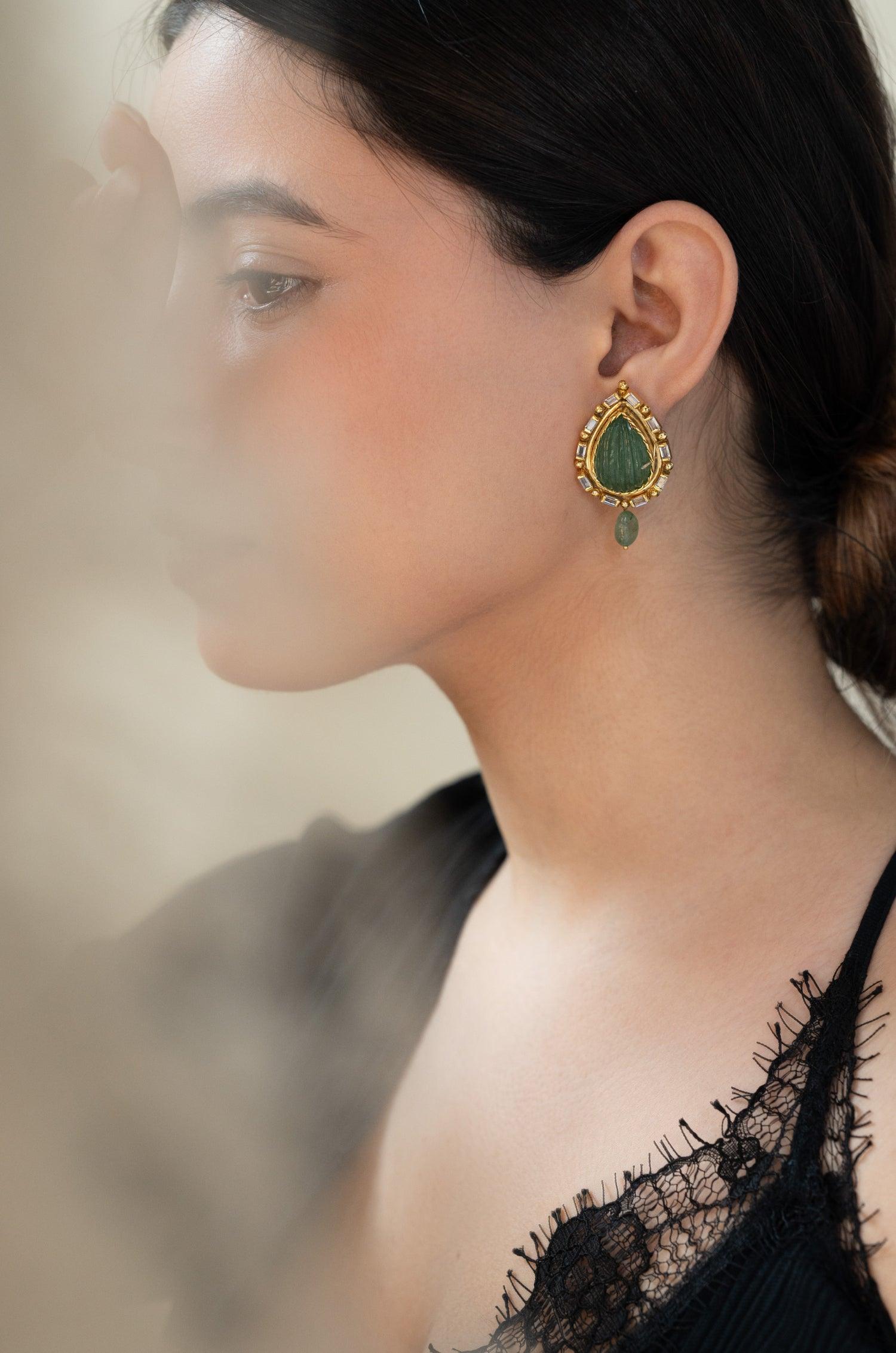 Green Jade Glow Studs - Dyulokha