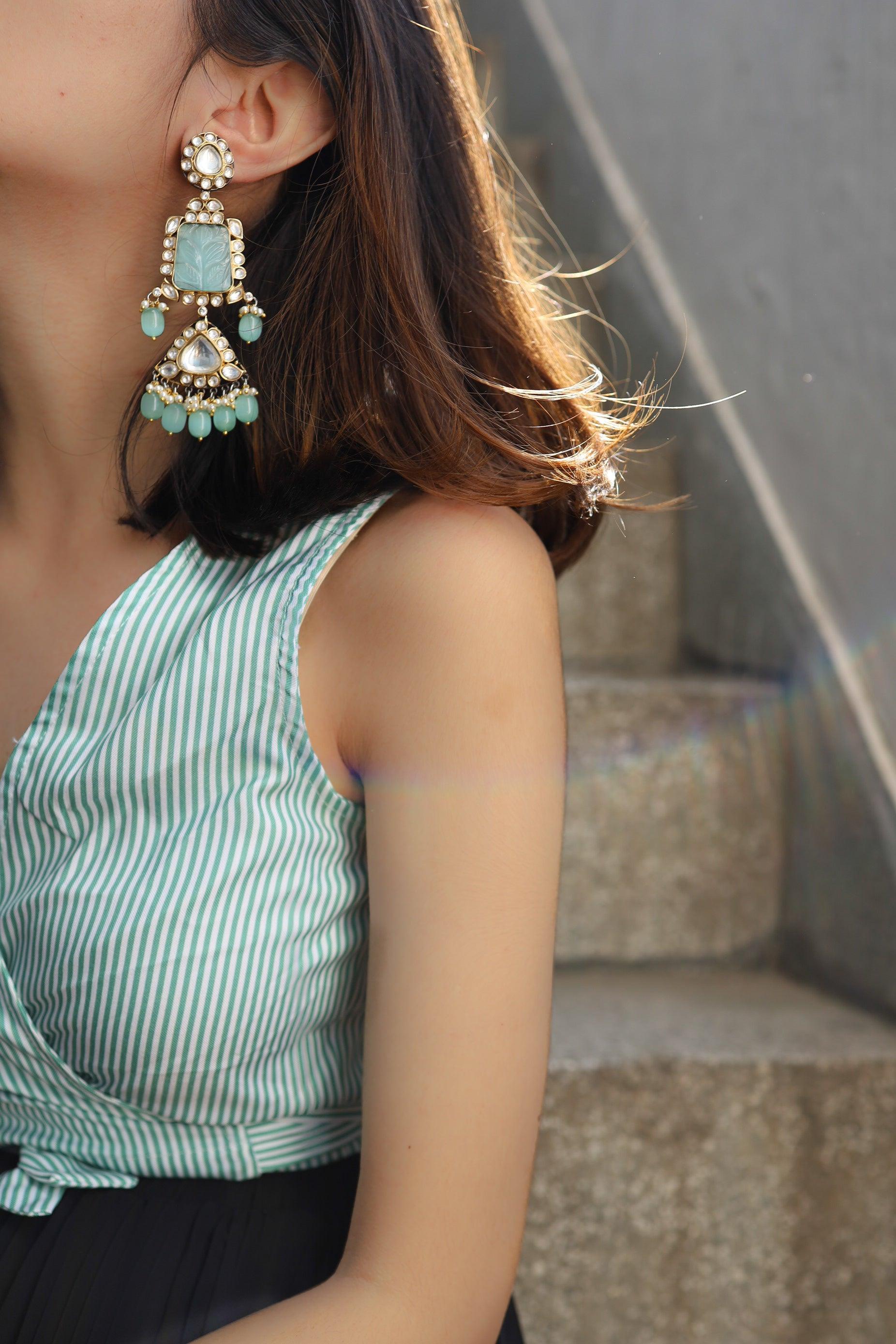Turquoise Kundan Sparkle Earrings - Dyulokha