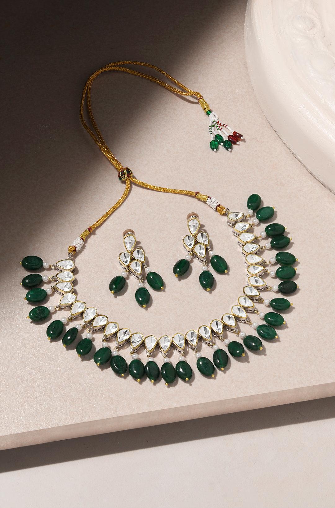 Emerald Polki Elegant Necklace Set - Dyulokha