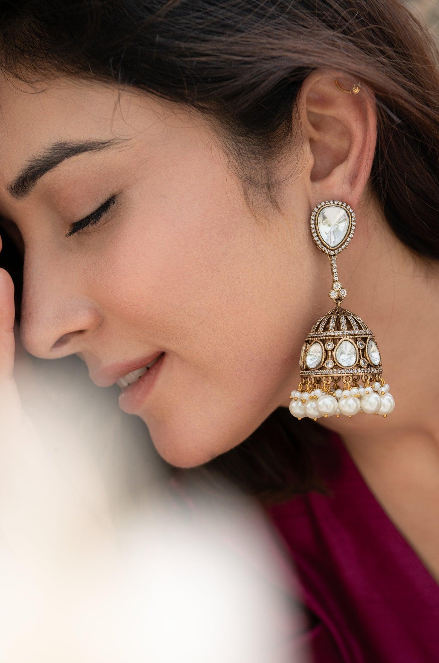 Glamorous Polki Jhumkas - Dyulokha