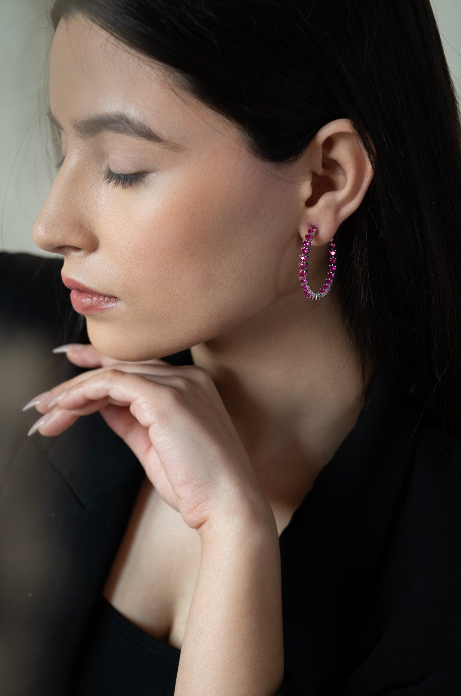 Rosy Heart Hoop Earrings - Dyulokha