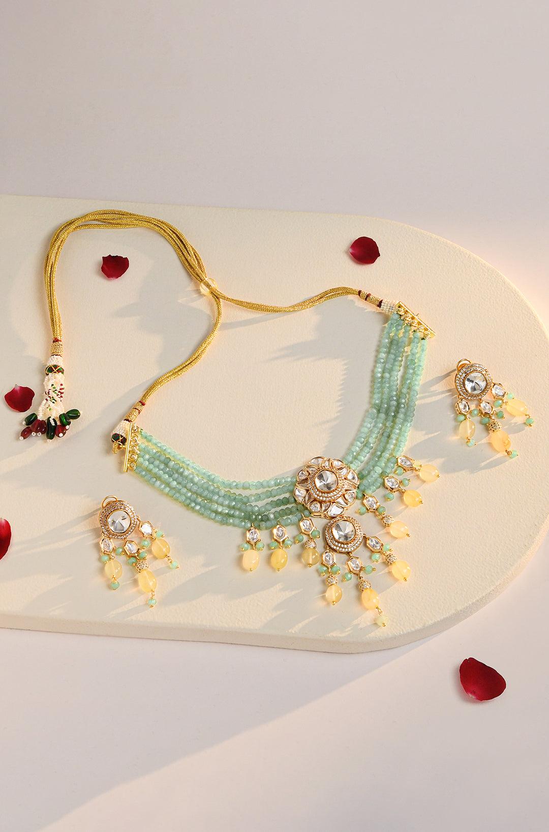 Calm Waters Beaded Green Necklace Set - Dyulokha