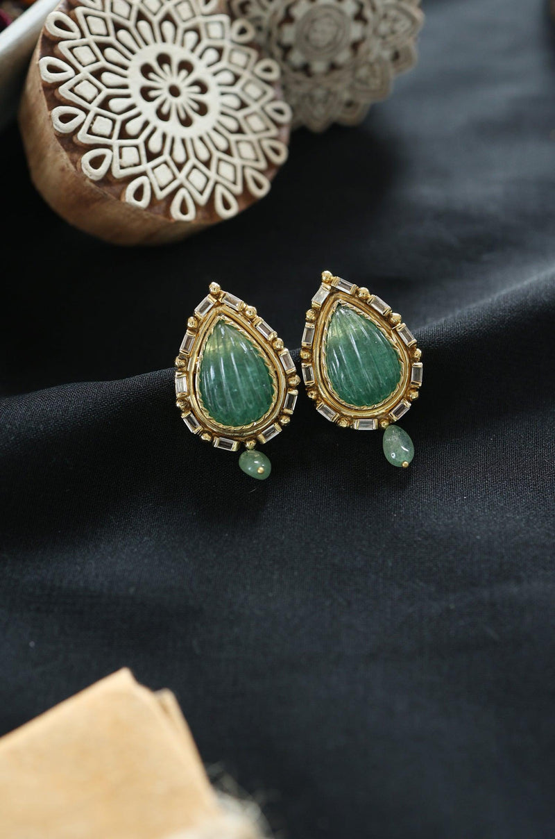 Green Jade Glow Studs - Dyulokha
