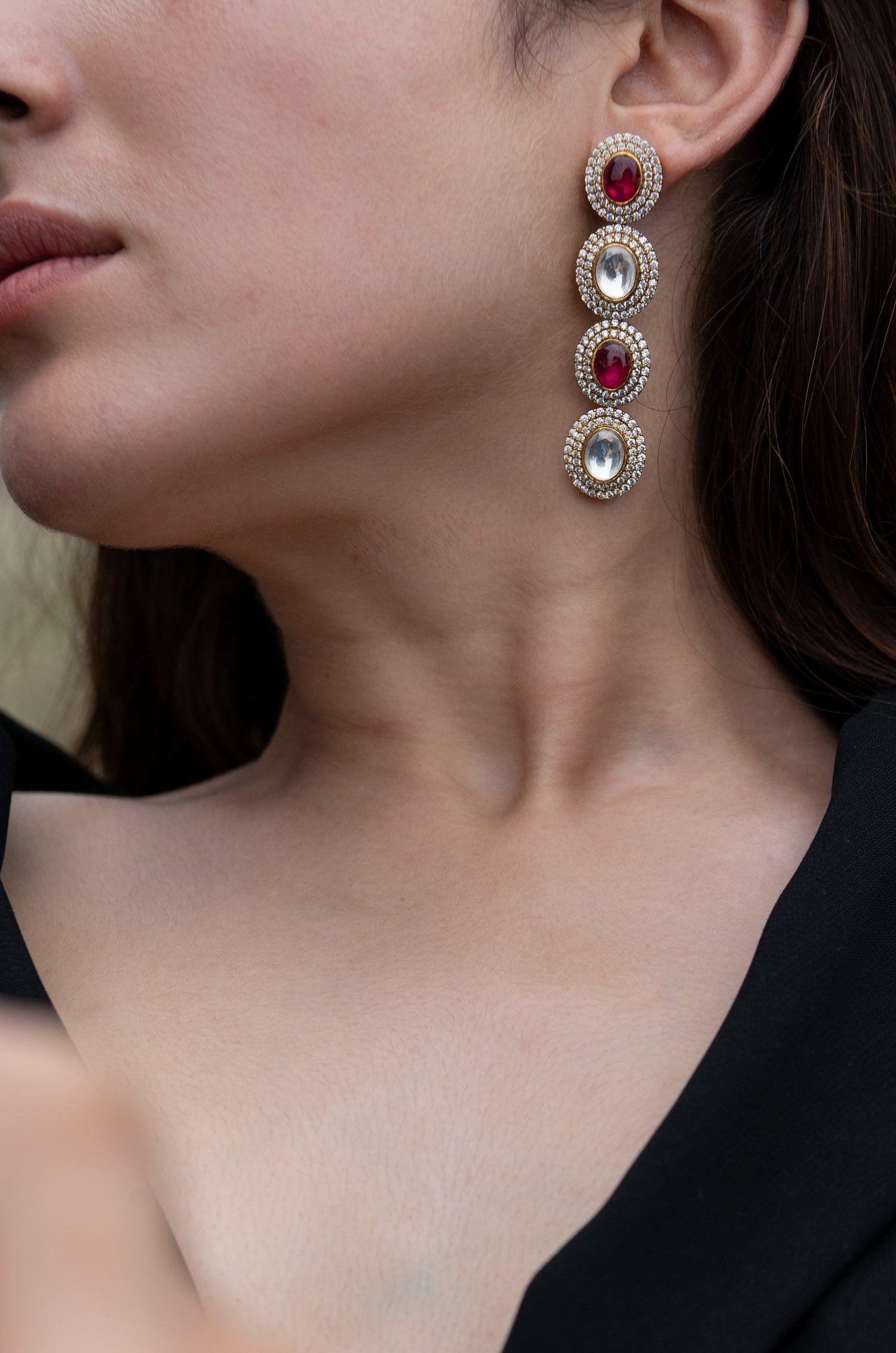 Crimson Polki Cascade Necklace Set - Dyulokha