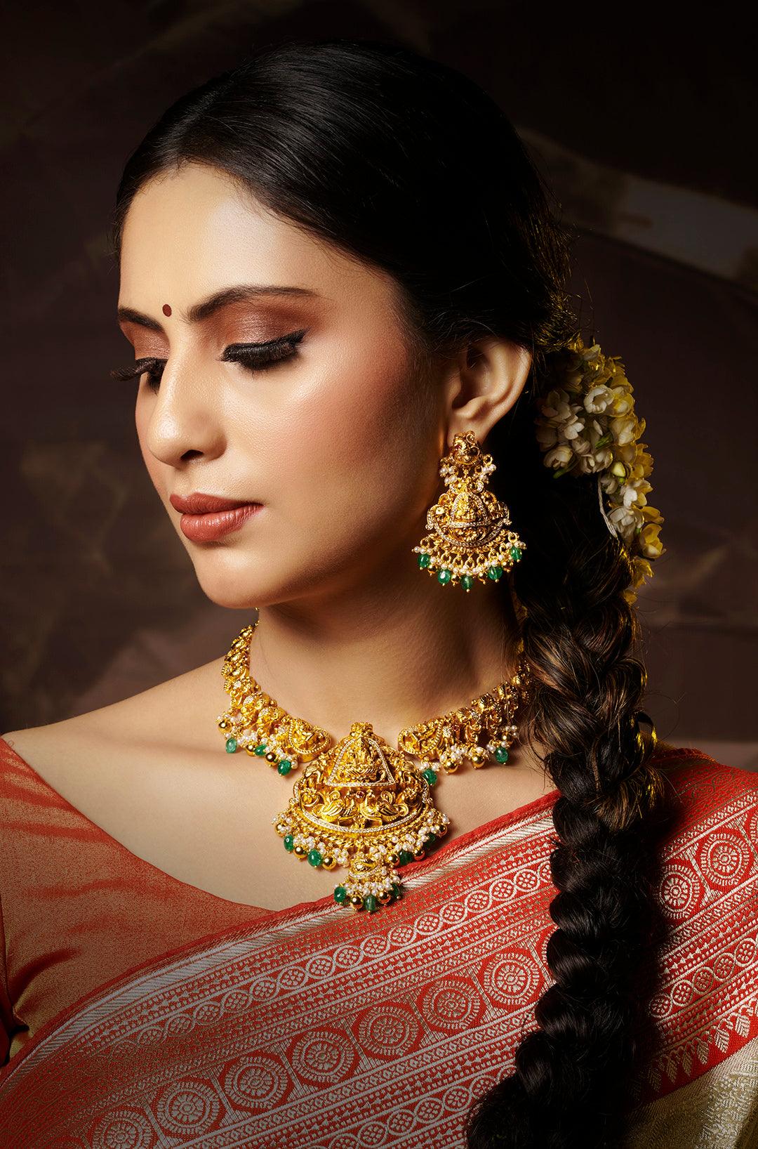 Dyulokha Golden Serenity Beaded Temple Necklace Set
