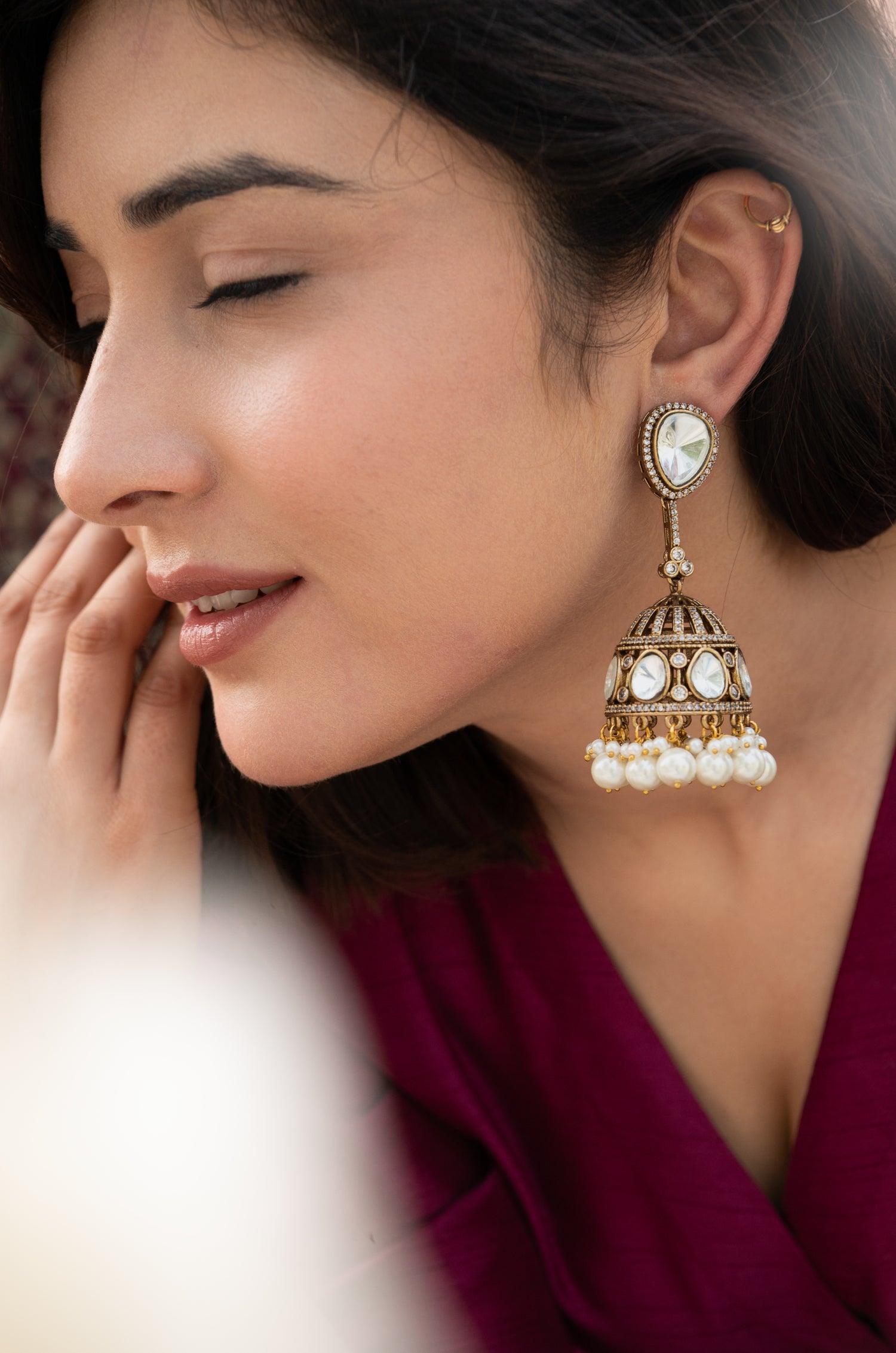 Glamorous Polki Jhumkas - Dyulokha