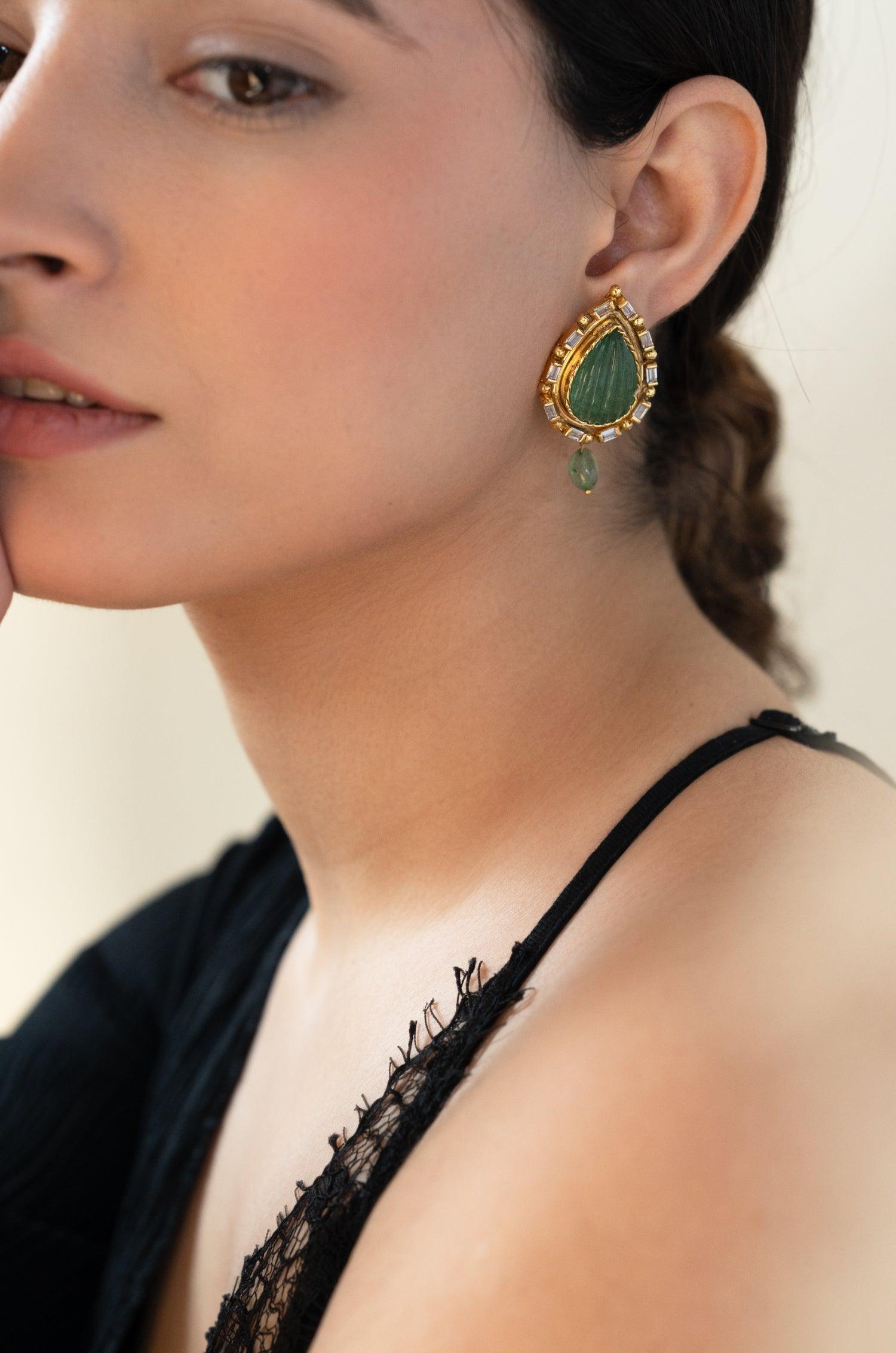 Green Jade Glow Studs - Dyulokha