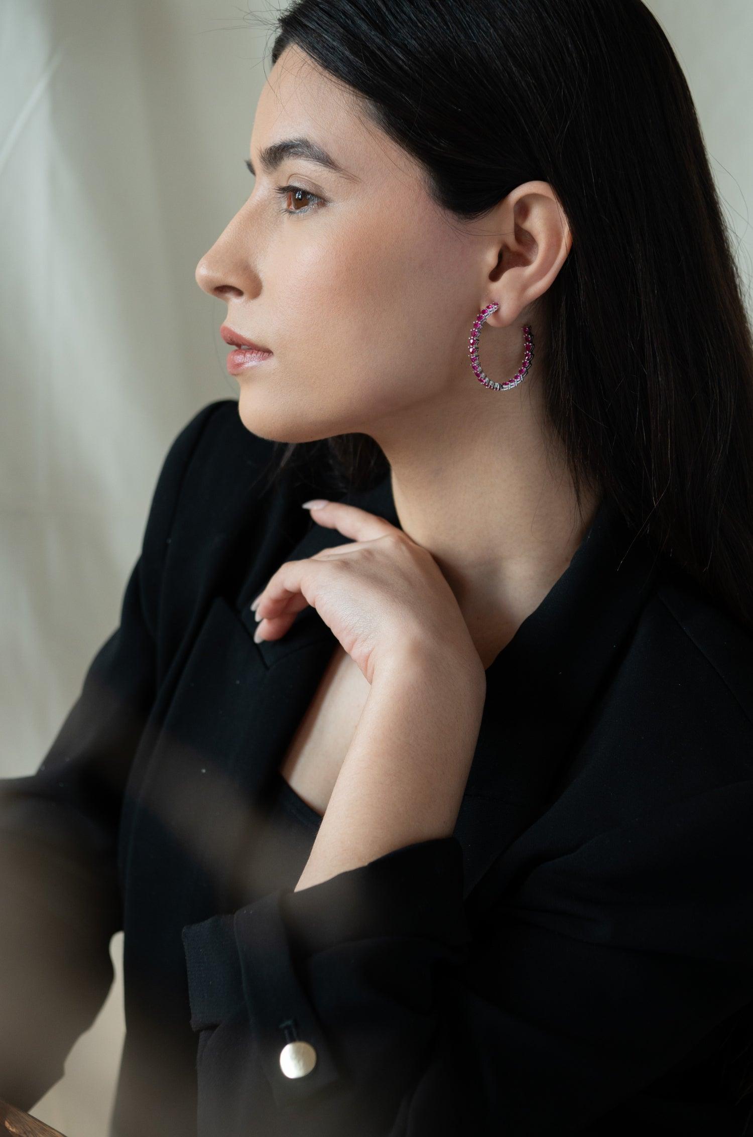 Rosy Heart Hoop Earrings - Dyulokha