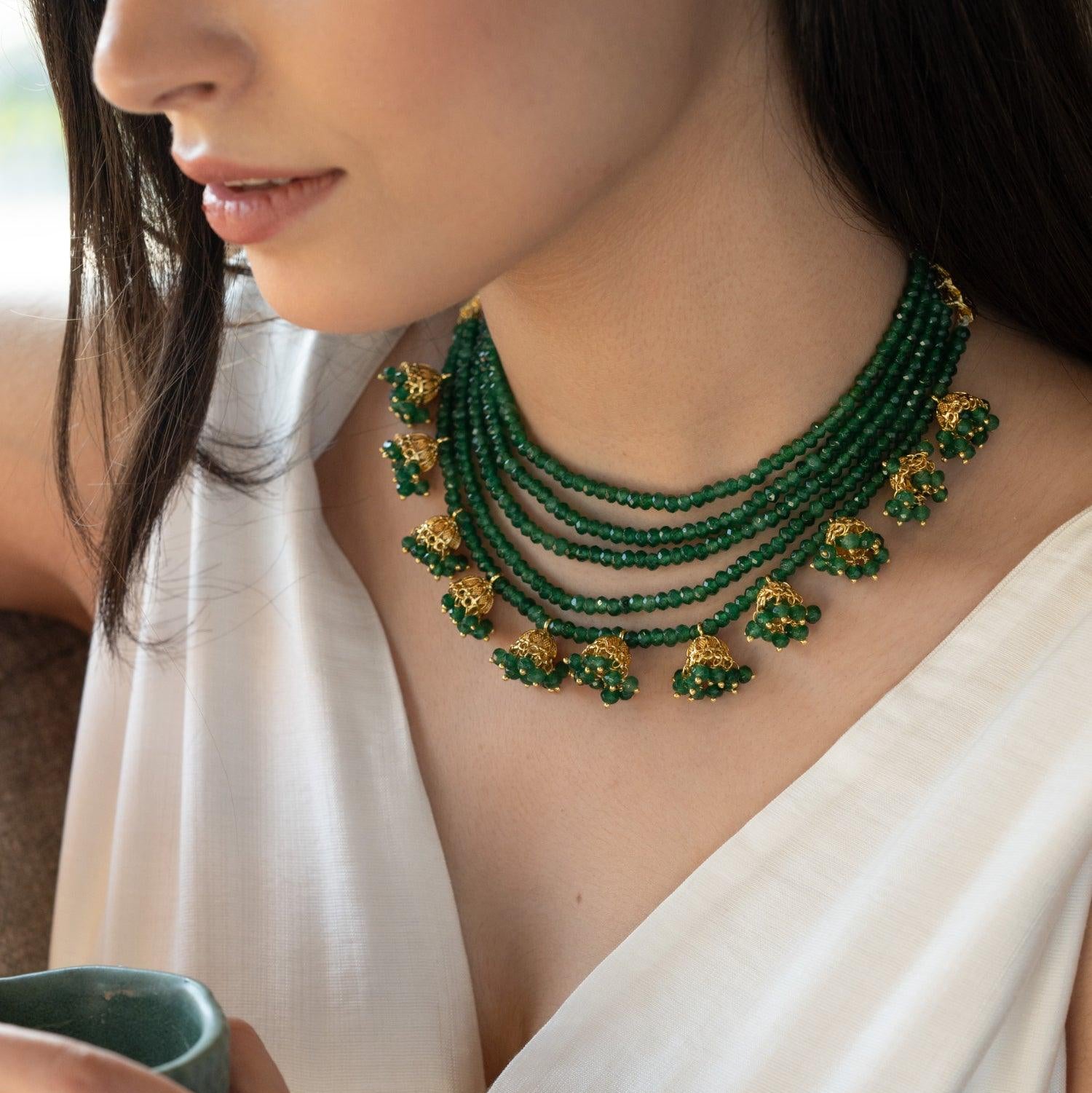 Green Jhumka Delight Necklace - Dyulokha