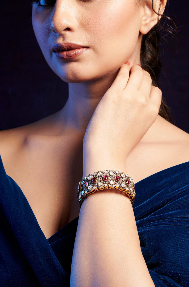 Crimson Red Polki Bangle - Dyulokha