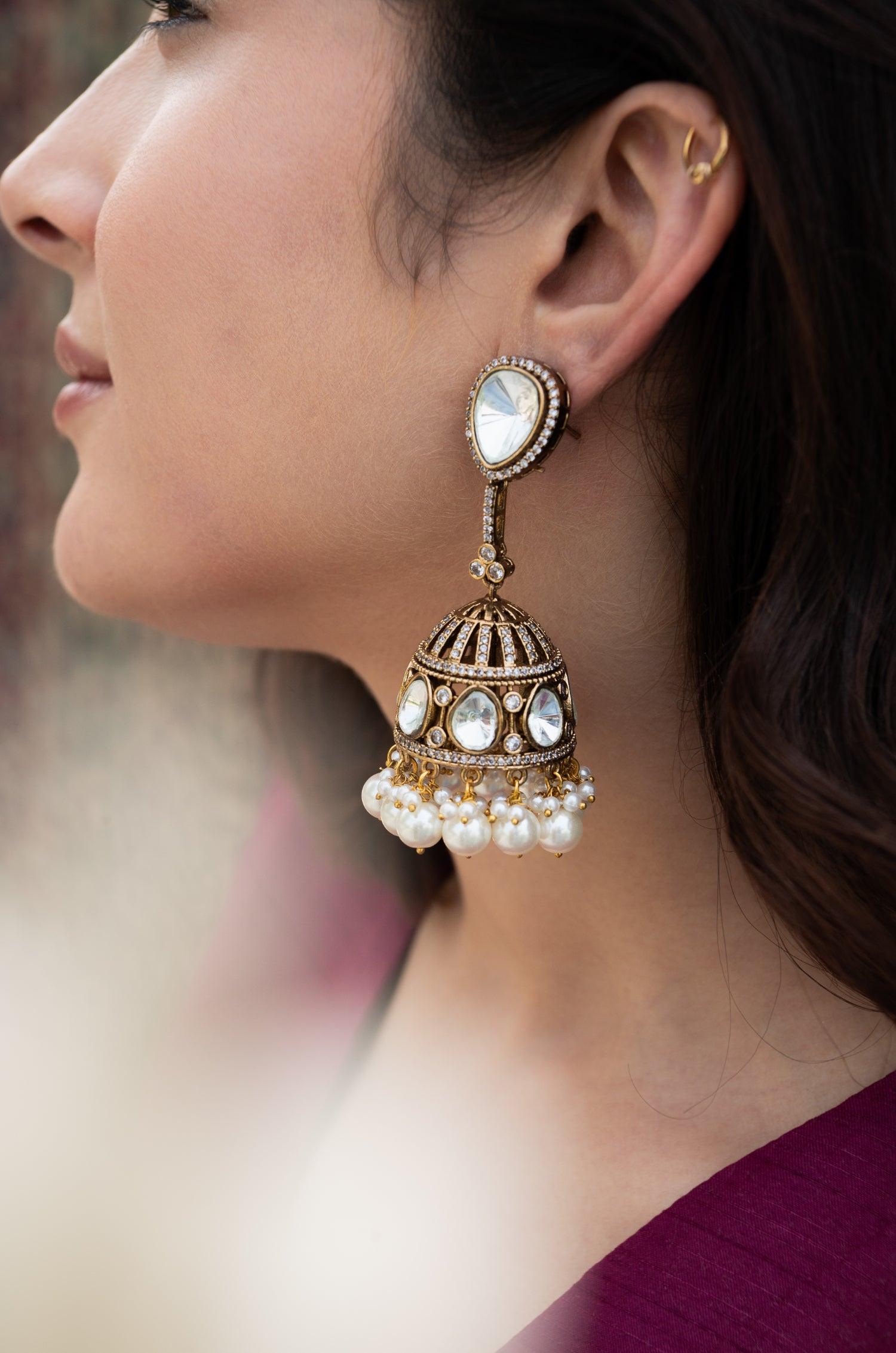 Glamorous Polki Jhumkas - Dyulokha