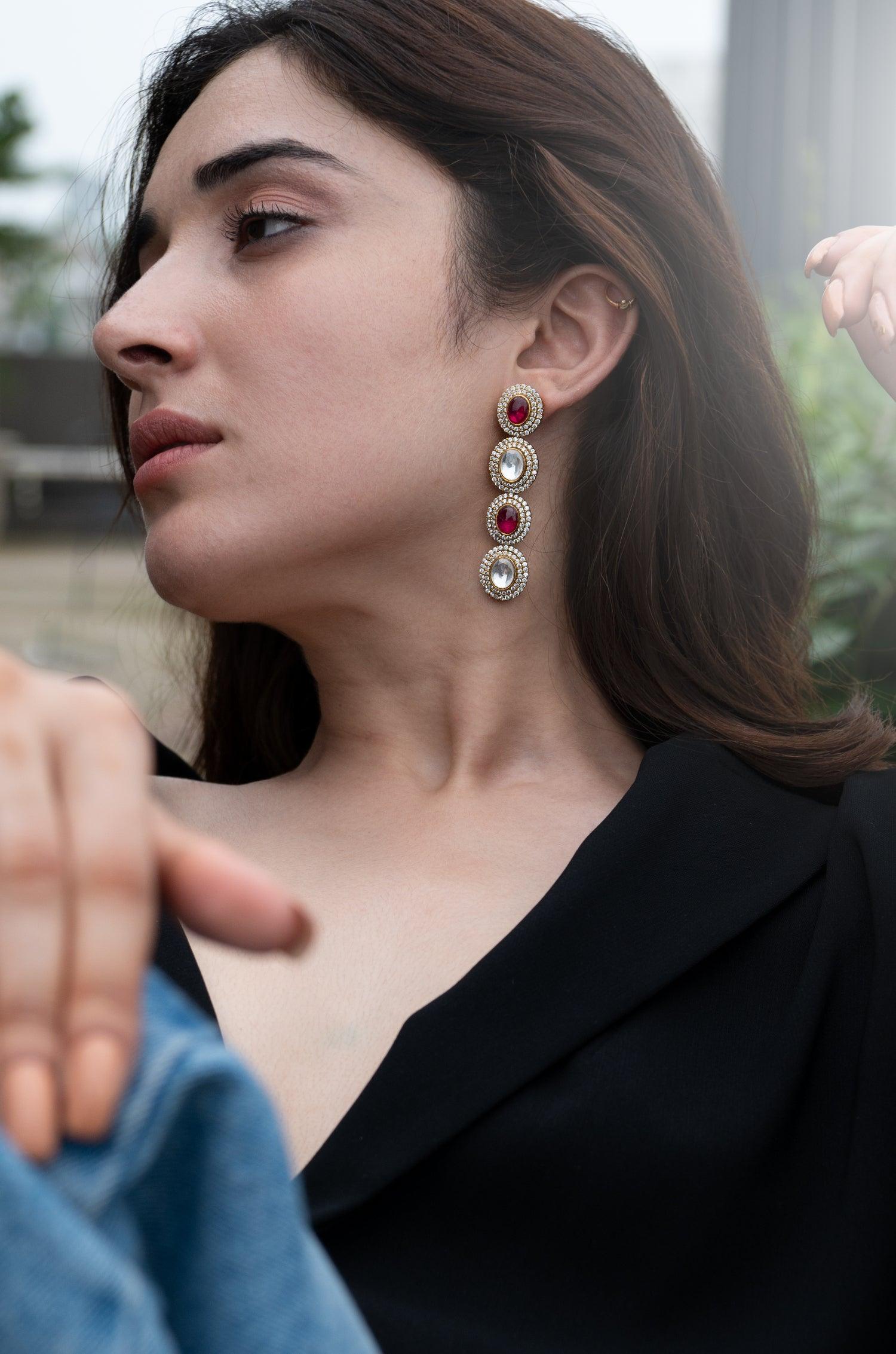 Crimson Polki Cascade Necklace Set - Dyulokha