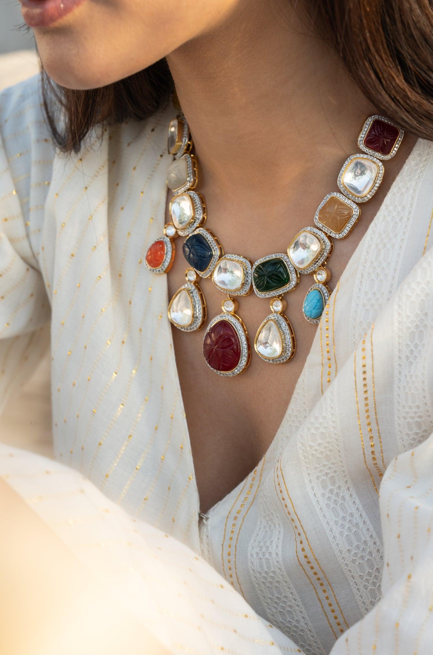 Navratan Splendor Necklace Set - Dyulokha