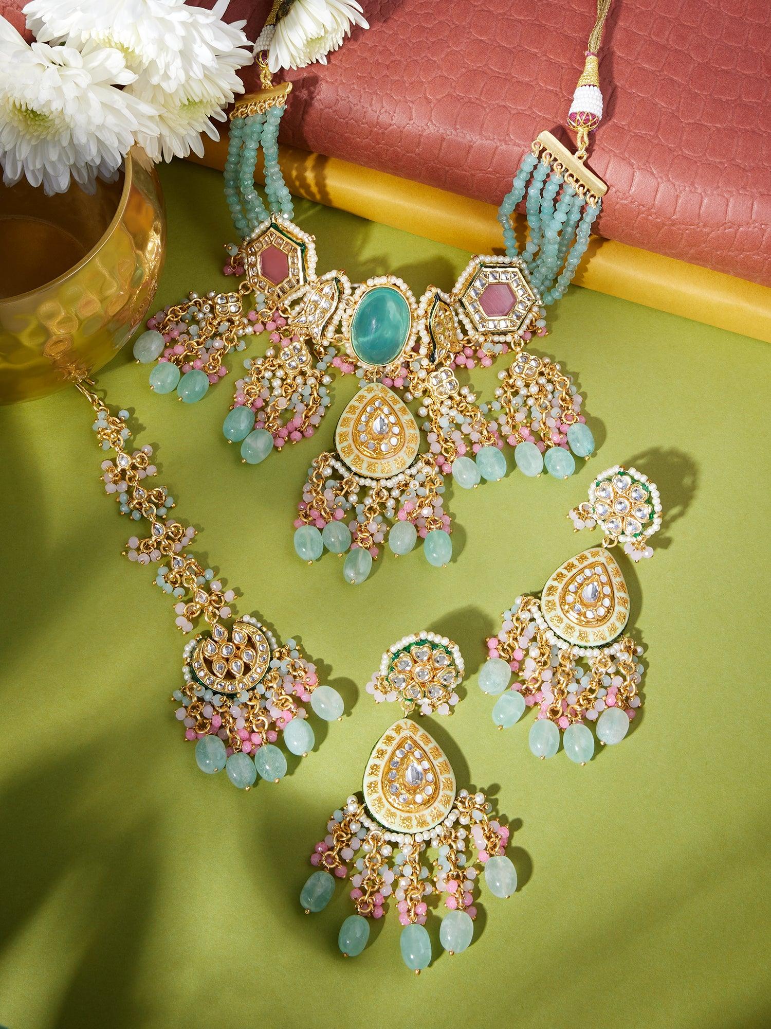 Oceanic Waves Maang Tikka Choker set - Dyulokha
