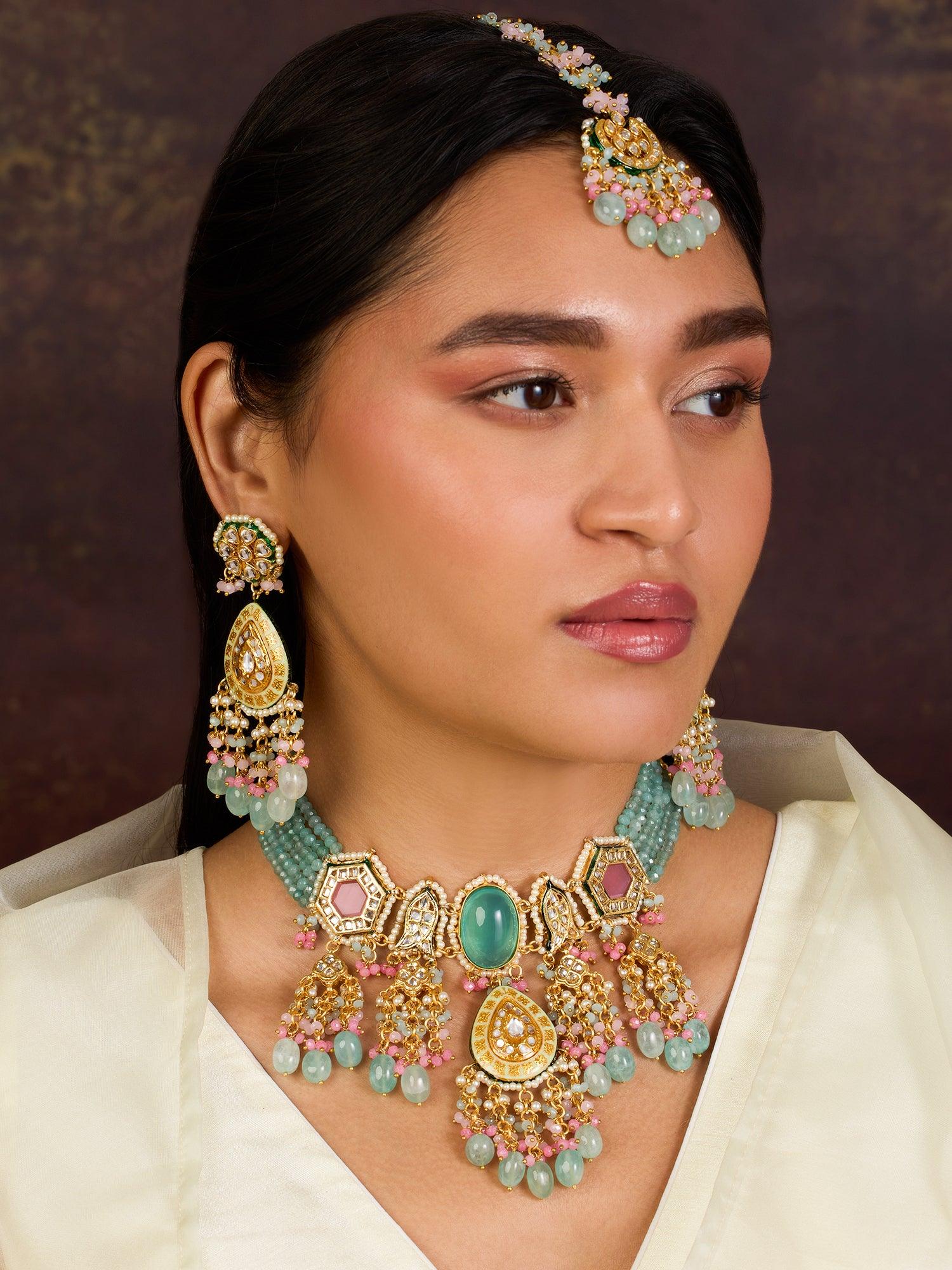 Oceanic Waves Maang Tikka Choker set - Dyulokha