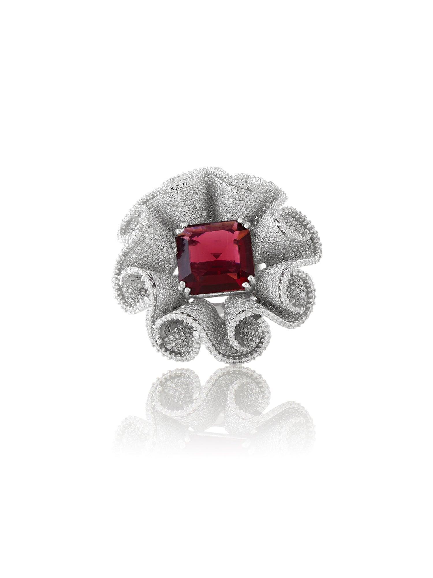 Ethereal Ruby Bloom Ring - Dyulokha