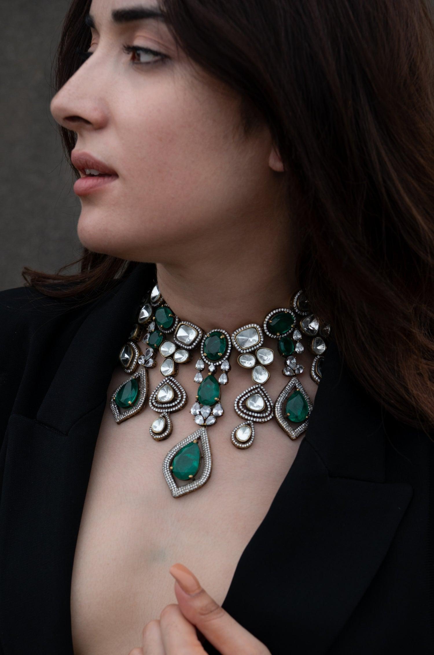 Green Polki Victorian Elegance Set - Dyulokha