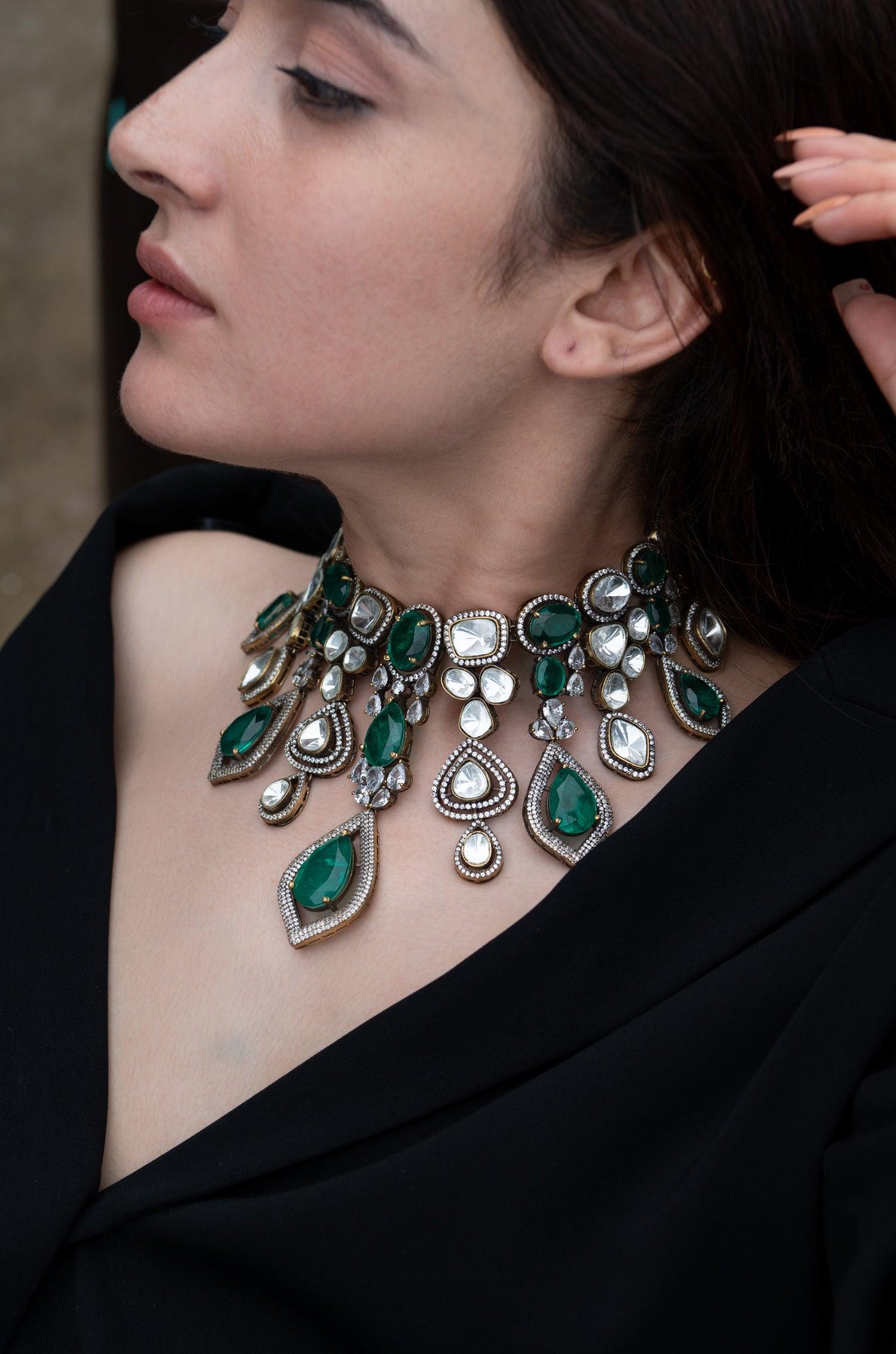 Green Polki Victorian Elegance Set - Dyulokha