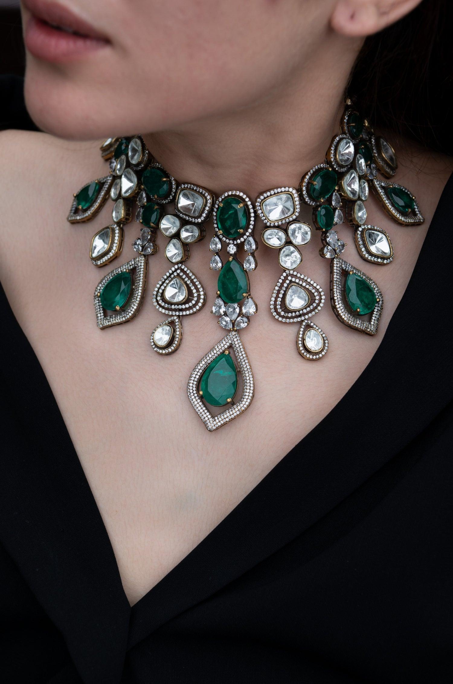 Green Polki Victorian Elegance Set - Dyulokha