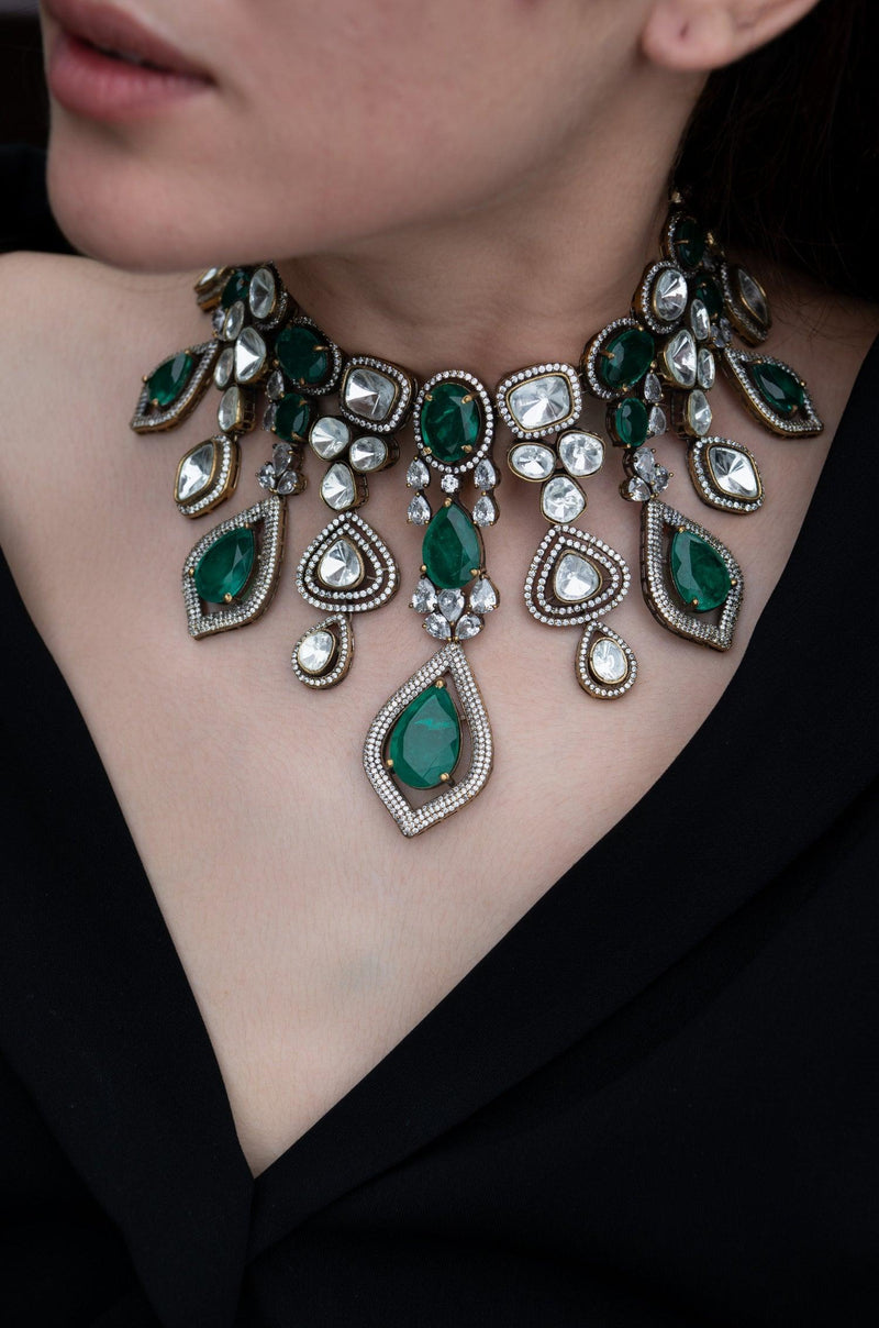 Green Polki Victorian Elegance Set - Dyulokha