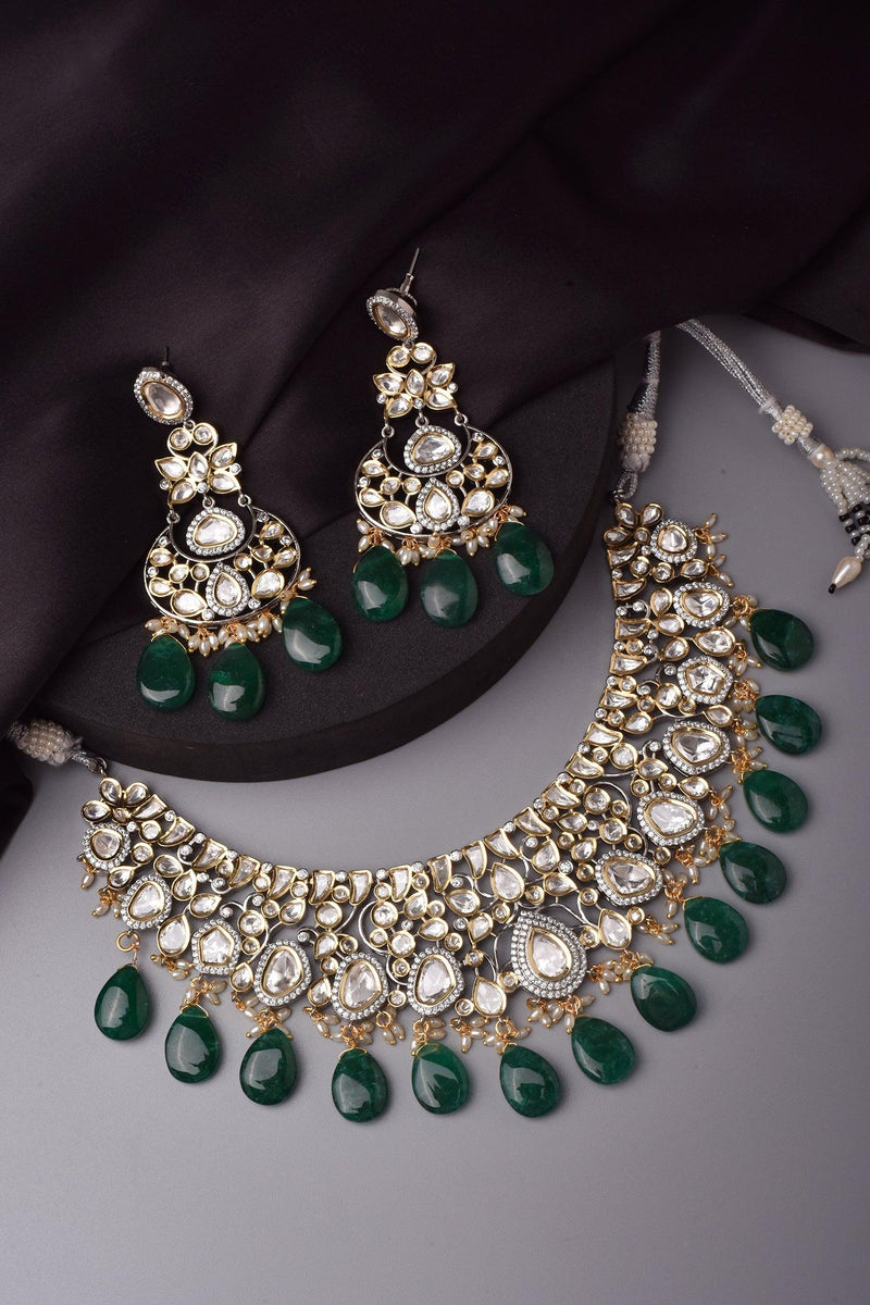 Emerald Glitter Polki Necklace Set - Dyulokha