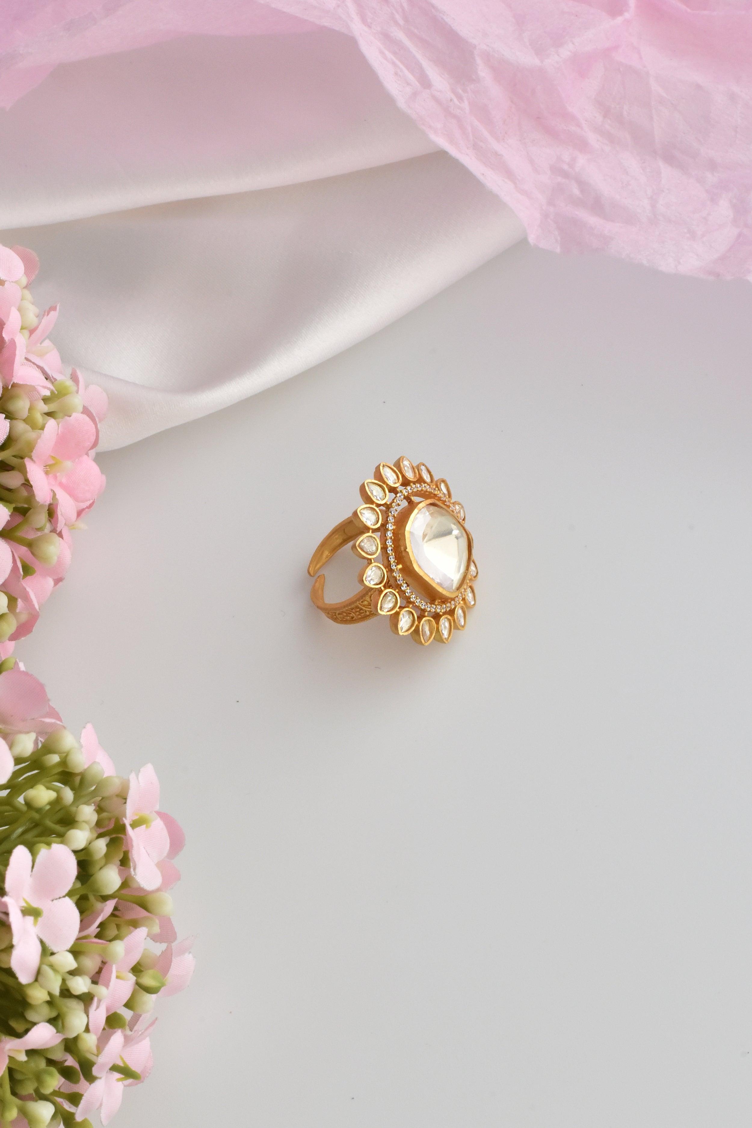 Golden Radiance Polki Ring - Dyulokha