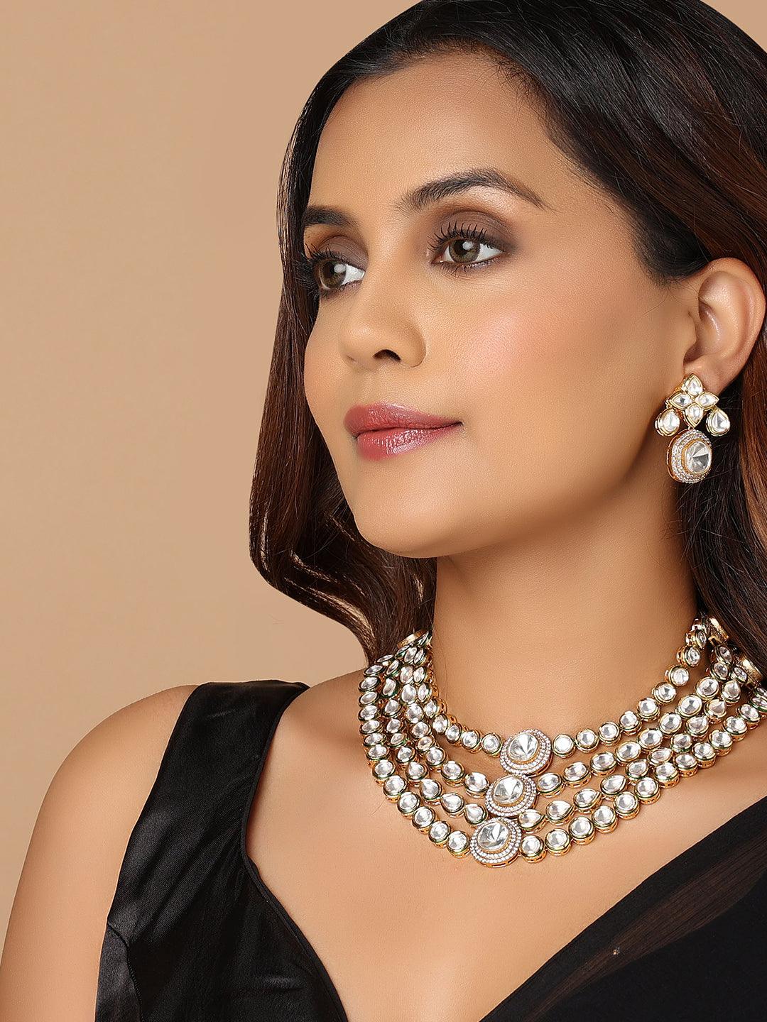 Golden Radiance Kundan Polki Necklace Set - Dyulokha