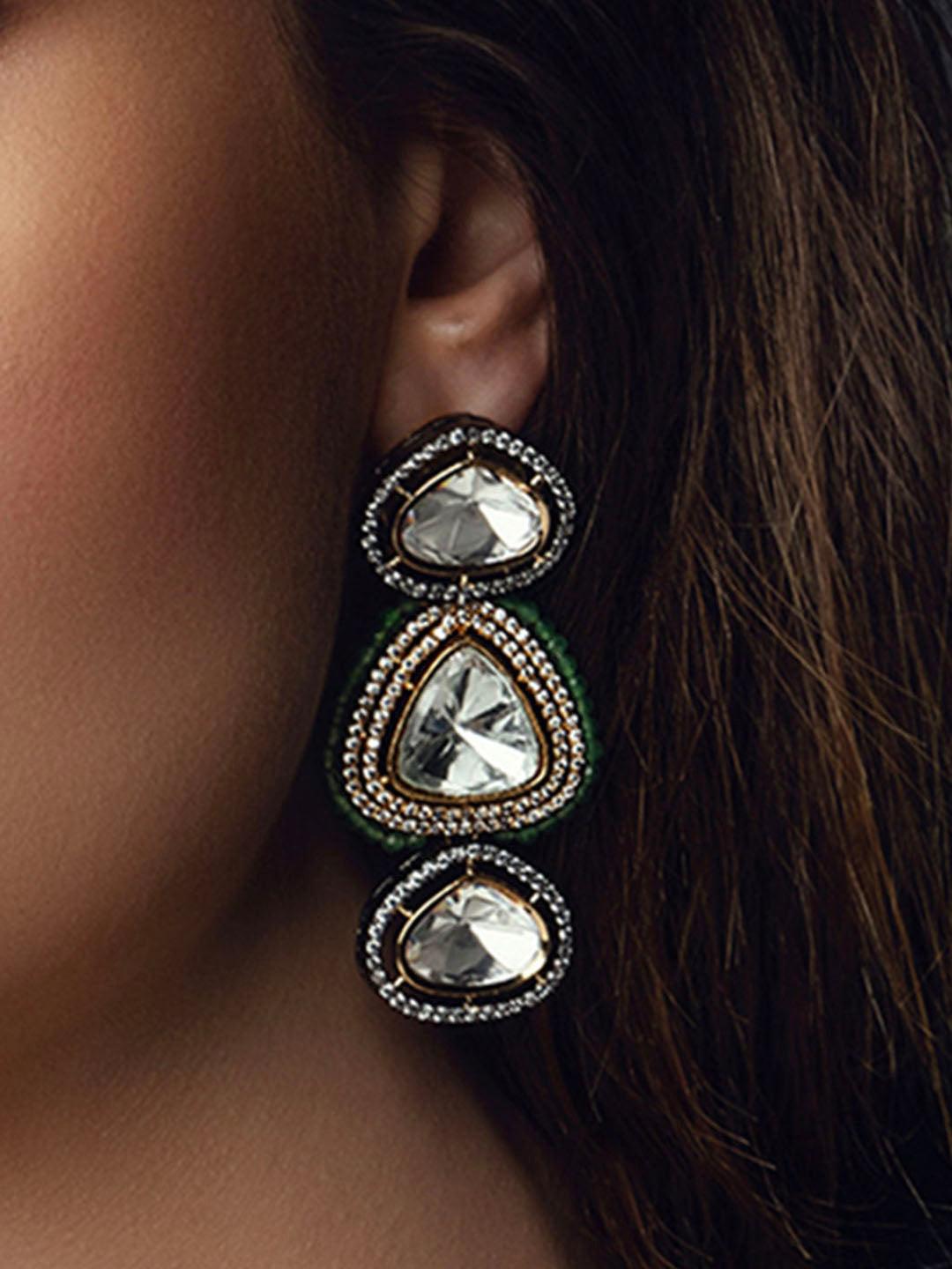 Emerald Elegance Polki Earrings - Dyulokha